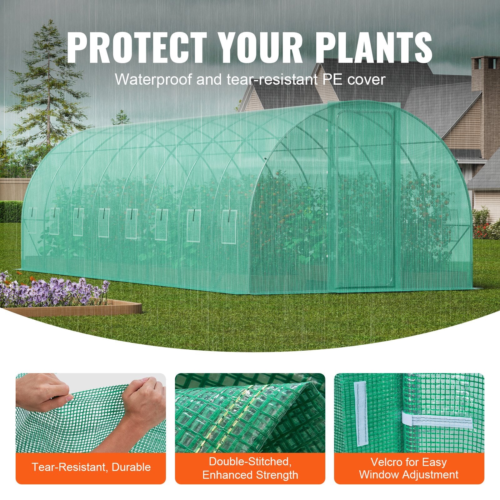 Canopies & Gazebos: VEVOR Walk-in Tunnel Greenhouse 27.38x9.5x7.38ft Galvanized Frame PE Cover Green