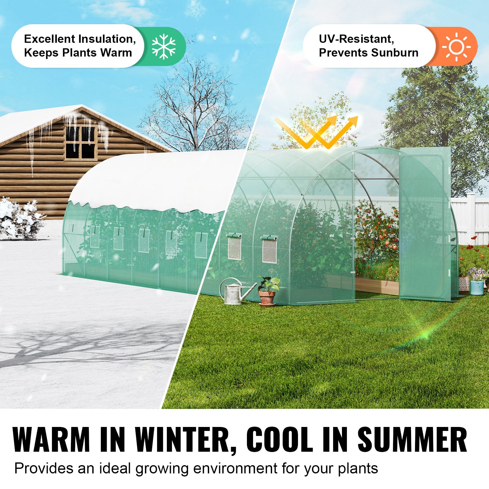 Canopies & Gazebos: VEVOR Walk-in Tunnel Greenhouse 27.38x9.5x7.38ft Galvanized Frame PE Cover Green