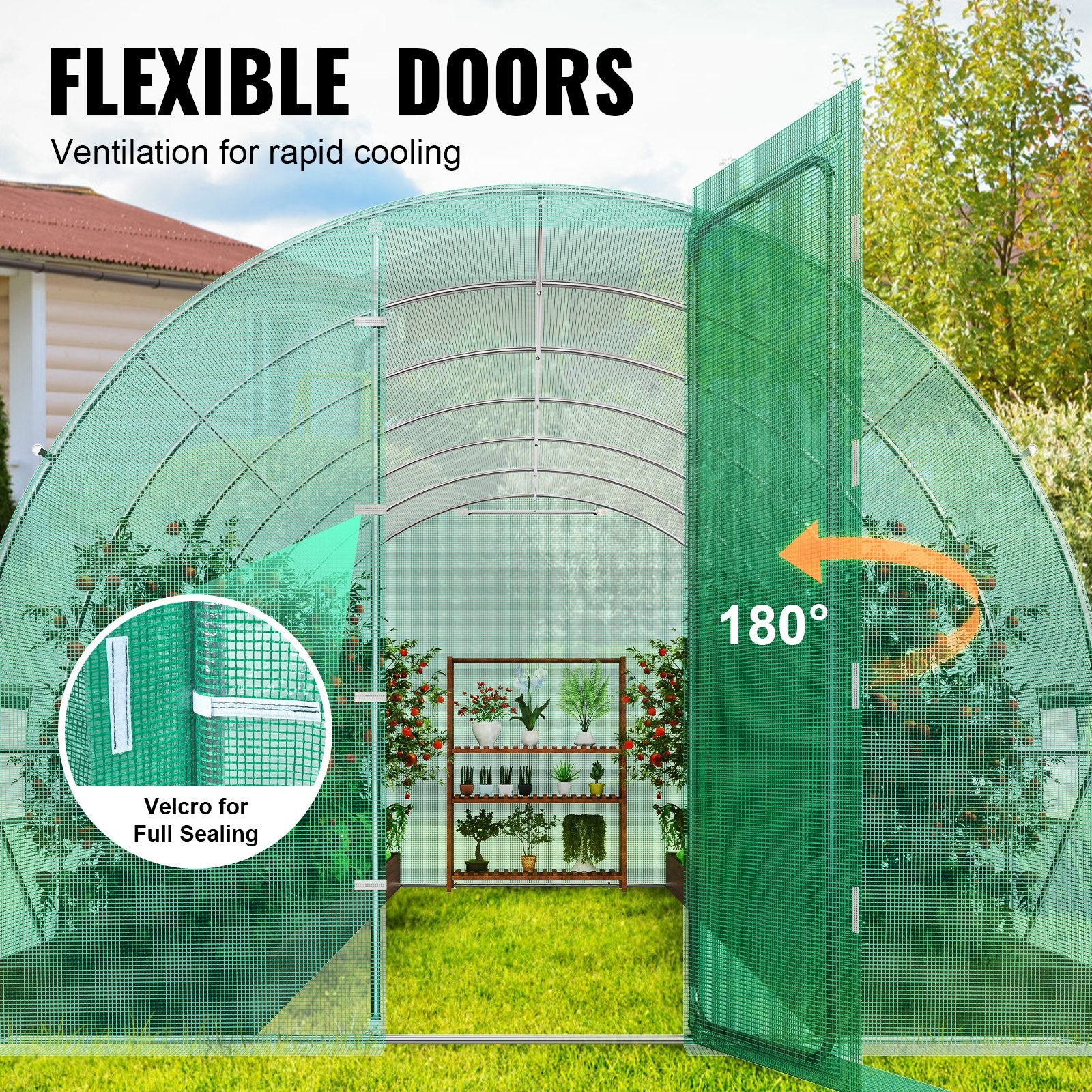 Canopies & Gazebos: VEVOR Walk-in Tunnel Greenhouse 27.38x9.5x7.38ft Galvanized Frame PE Cover Green