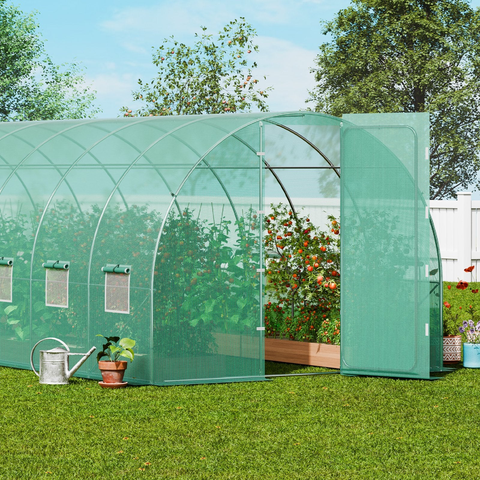 Canopies & Gazebos: VEVOR Walk-in Tunnel Greenhouse 27.38x9.5x7.38ft Galvanized Frame PE Cover Green