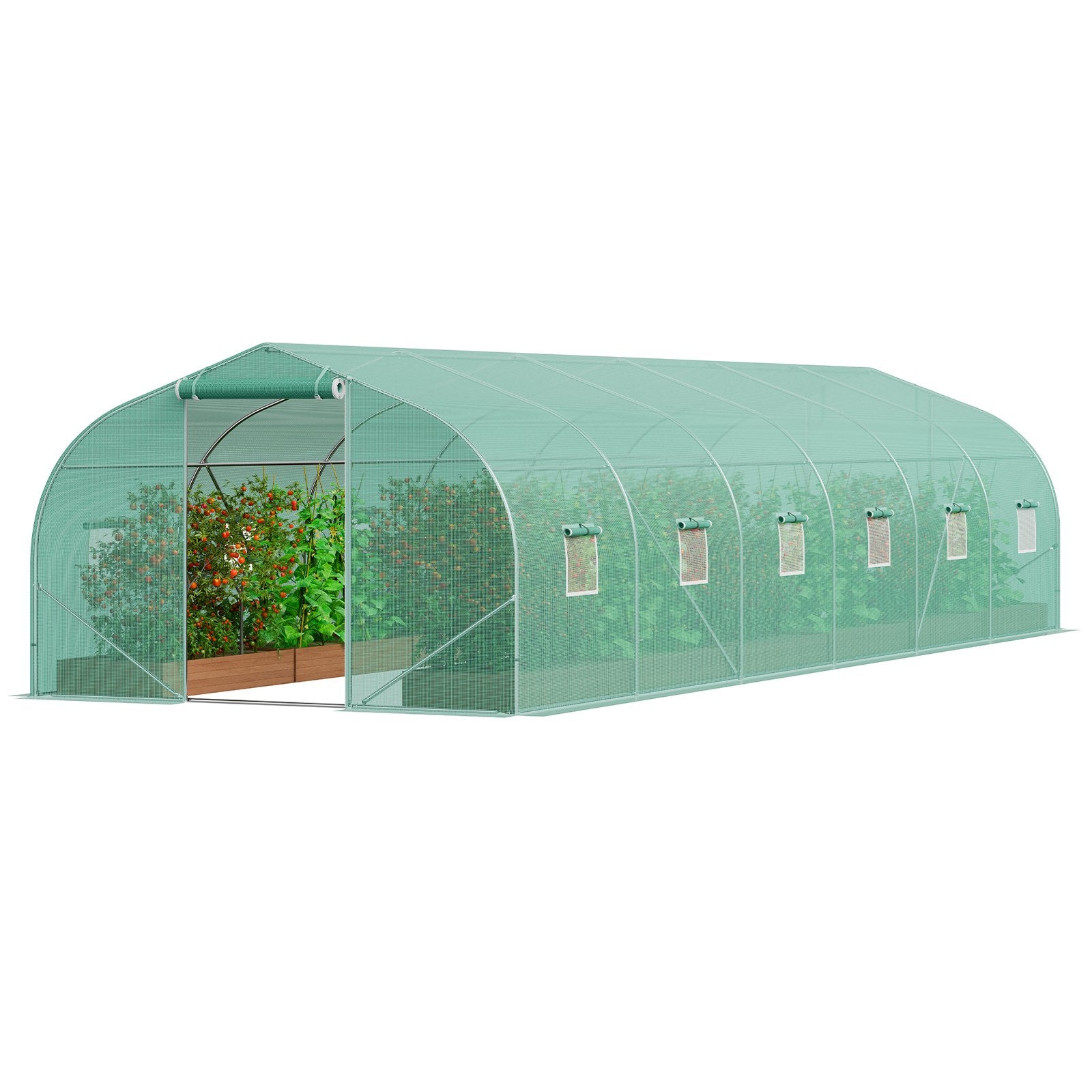 Greenhouses & Accessories: VEVOR Walk-in Tunnel Greenhouse, 29.5x9.8x6.6 ft Hoop House Greenhouse Tunnel, Peaked Roof Plant Hot House with Galvanized Steel Frame, Green PE Cover, Roll-up Zipper Door and 12 Windows for Outdoor