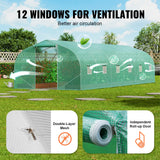 Greenhouses & Accessories: VEVOR Walk-in Tunnel Greenhouse, 29.5x9.8x6.6 ft Hoop House Greenhouse Tunnel, Peaked Roof Plant Hot House with Galvanized Steel Frame, Green PE Cover, Roll-up Zipper Door and 12 Windows for Outdoor