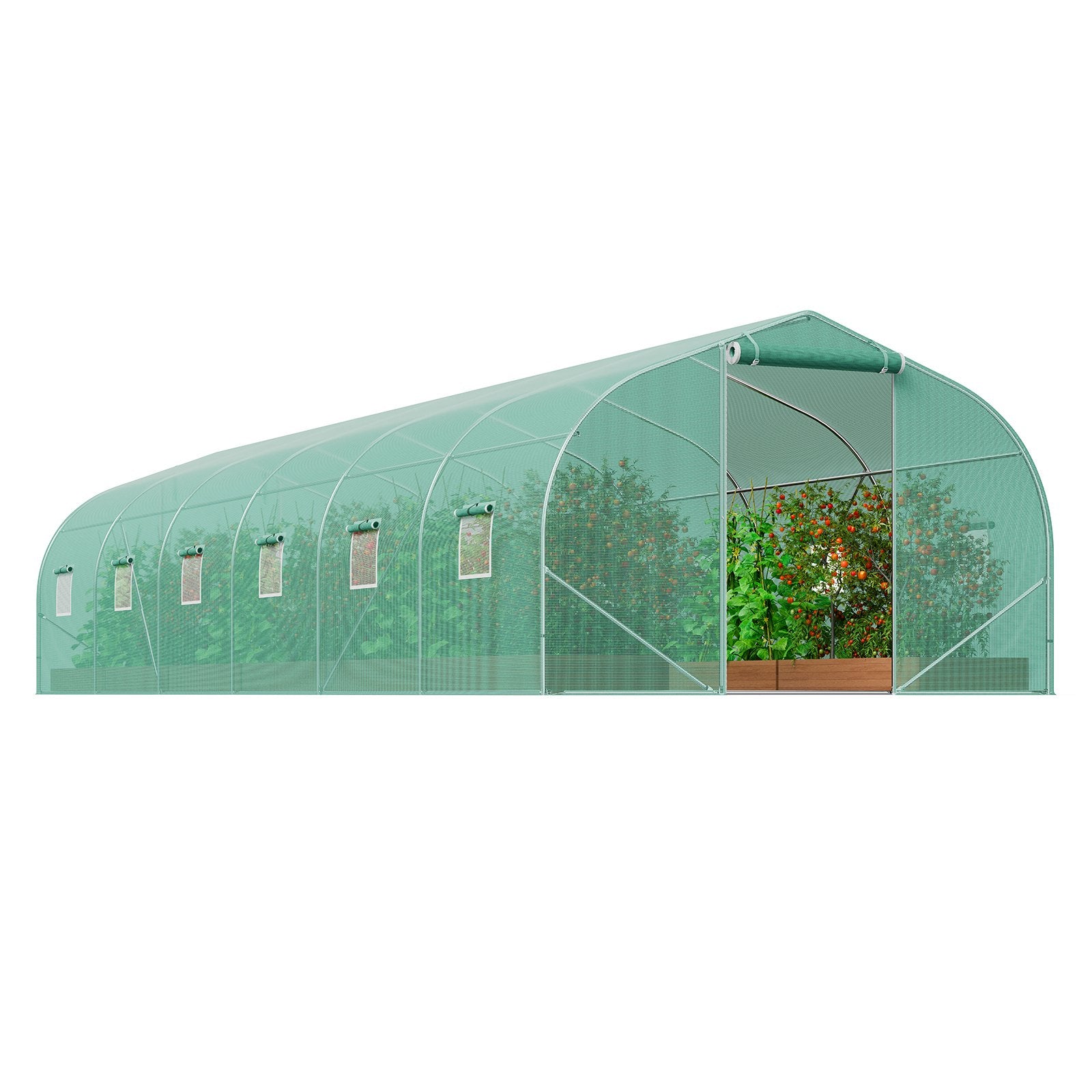 Greenhouses & Accessories: VEVOR Walk-in Tunnel Greenhouse, 29.5x9.8x6.6 ft Hoop House Greenhouse Tunnel, Peaked Roof Plant Hot House with Galvanized Steel Frame, Green PE Cover, Roll-up Zipper Door and 12 Windows for Outdoor