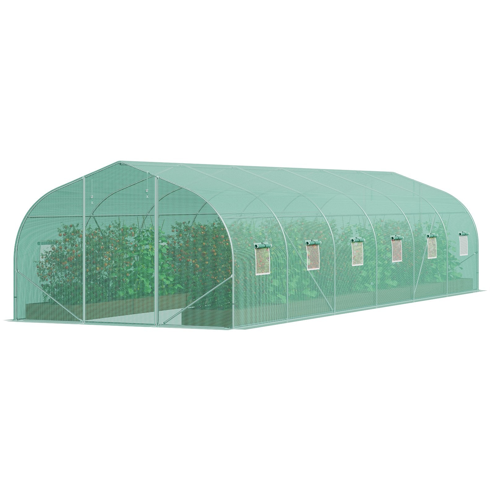 Greenhouses & Accessories: VEVOR Walk-in Tunnel Greenhouse, 29.5x9.8x6.6 ft Hoop House Greenhouse Tunnel, Peaked Roof Plant Hot House with Galvanized Steel Frame, Green PE Cover, Roll-up Zipper Door and 12 Windows for Outdoor