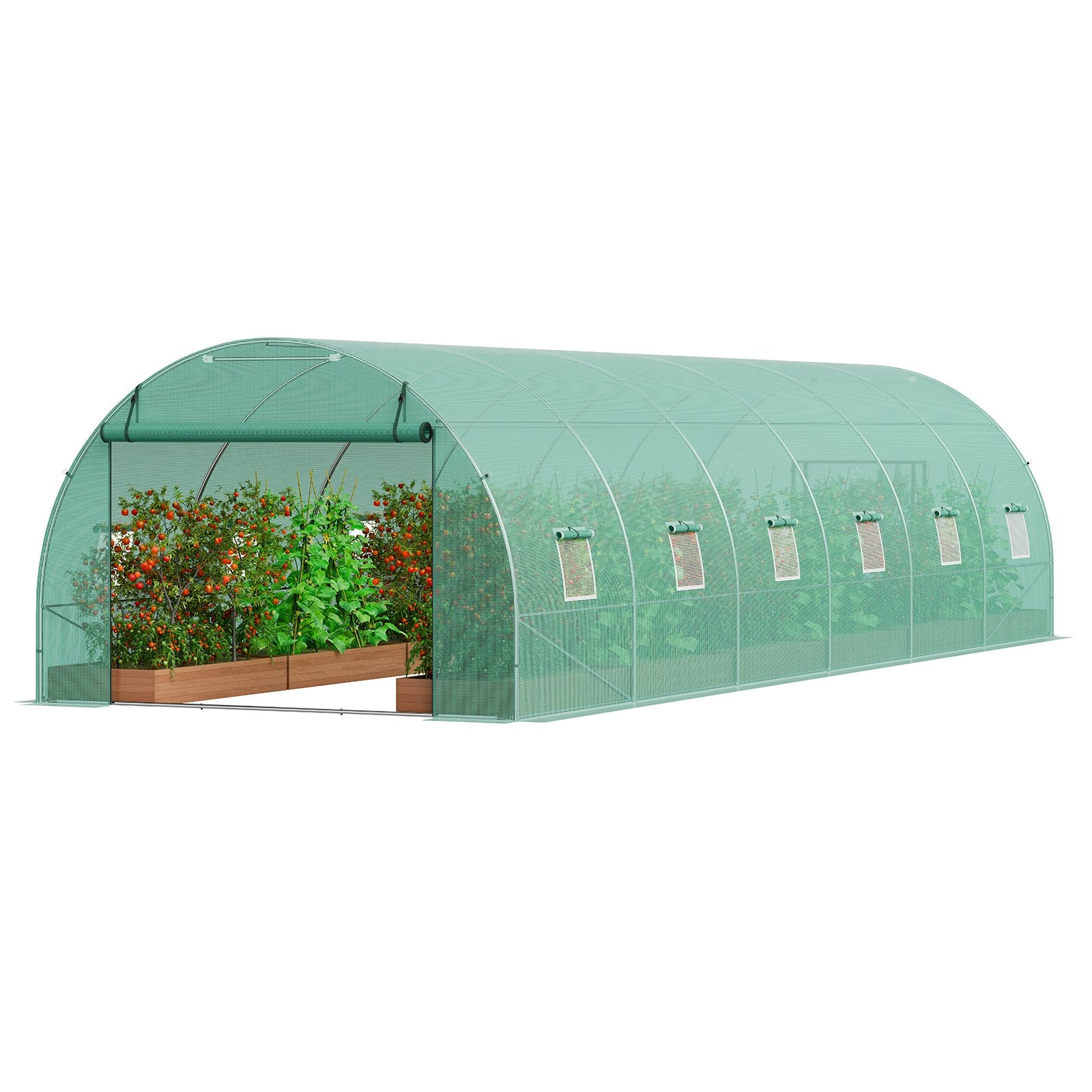 Canopies & Gazebos: VEVOR Walk-in Tunnel Greenhouse 29.2x9.7x6.5ft Galvanized Frame PE Cover Green