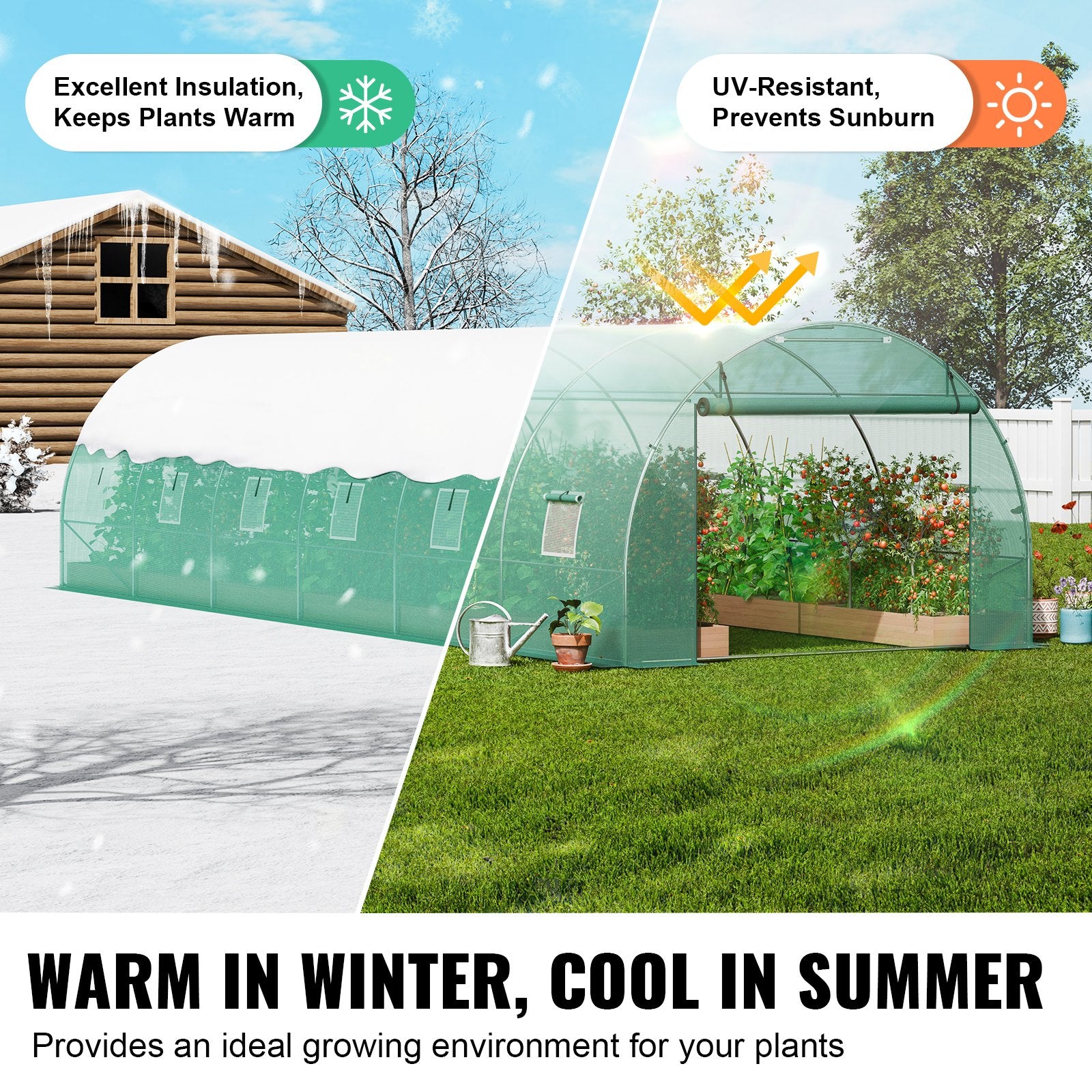 Canopies & Gazebos: VEVOR Walk-in Tunnel Greenhouse 29.2x9.7x6.5ft Galvanized Frame PE Cover Green