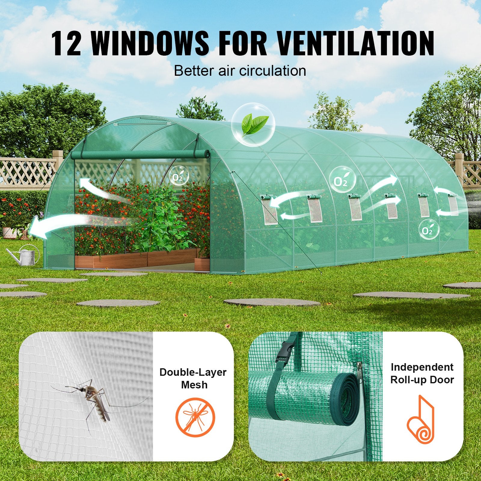 Canopies & Gazebos: VEVOR Walk-in Tunnel Greenhouse 29.2x9.7x6.5ft Galvanized Frame PE Cover Green