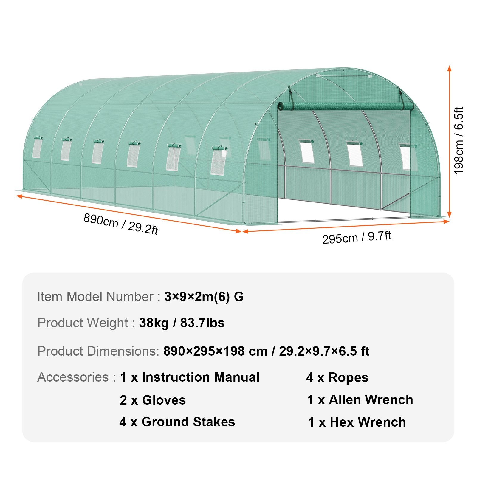 Canopies & Gazebos: VEVOR Walk-in Tunnel Greenhouse 29.2x9.7x6.5ft Galvanized Frame PE Cover Green