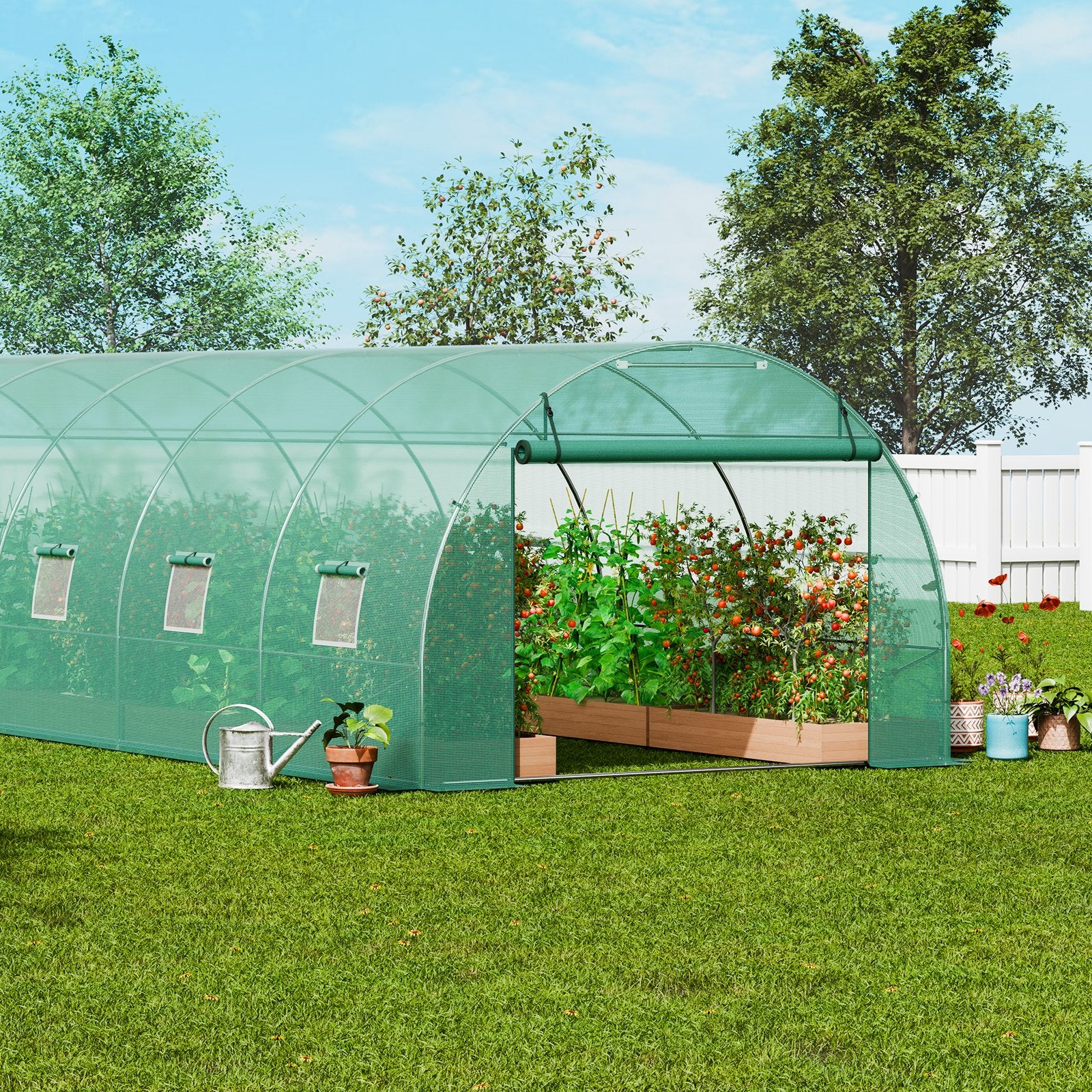 Canopies & Gazebos: VEVOR Walk-in Tunnel Greenhouse 29.2x9.7x6.5ft Galvanized Frame PE Cover Green