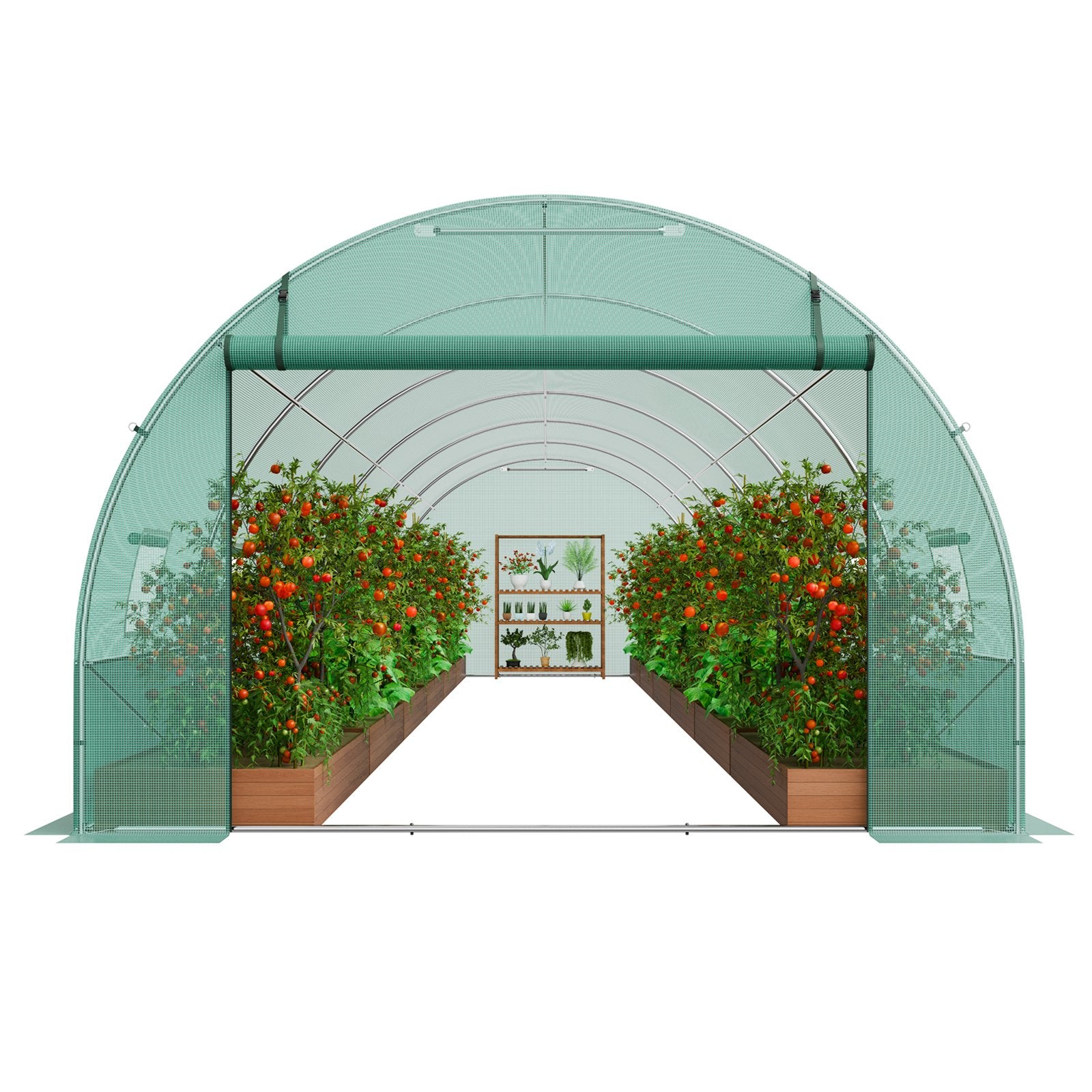 Canopies & Gazebos: VEVOR Walk-in Tunnel Greenhouse 29.2x9.7x6.5ft Galvanized Frame PE Cover Green