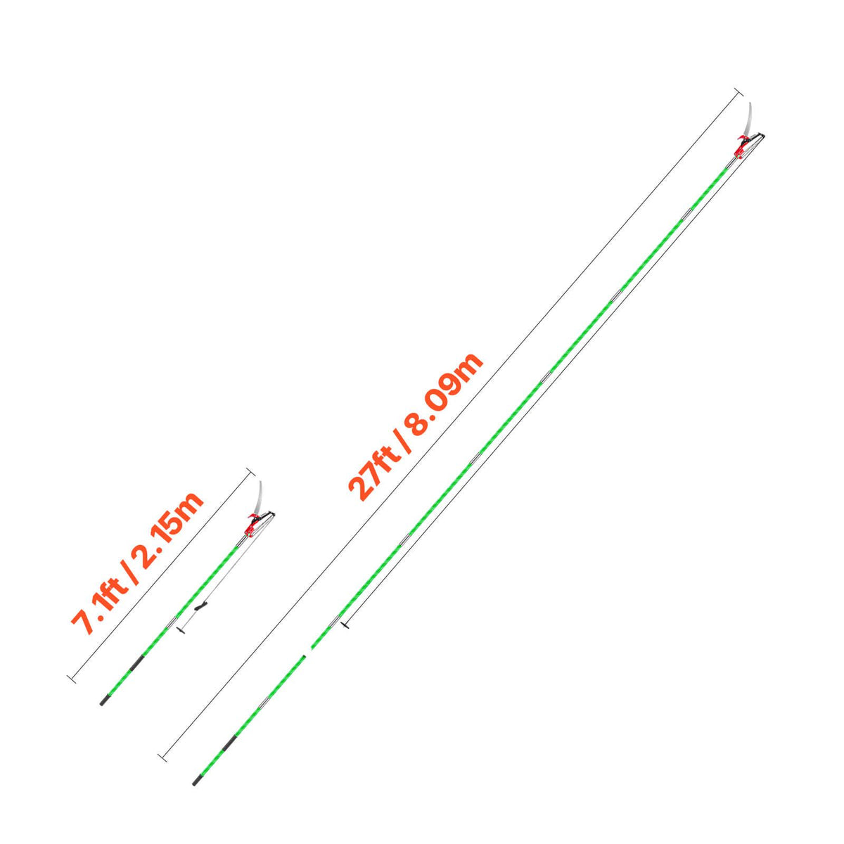 Manual Pole Saw, 118-809.3 cm Extendable Pole Tree Pruner with Scissors, Sharp 65Mn Steel Blade, Lightweight Fiberglass Handle Pole, for High Branch Trimming, Pruning Tool for Palms and Shrubs