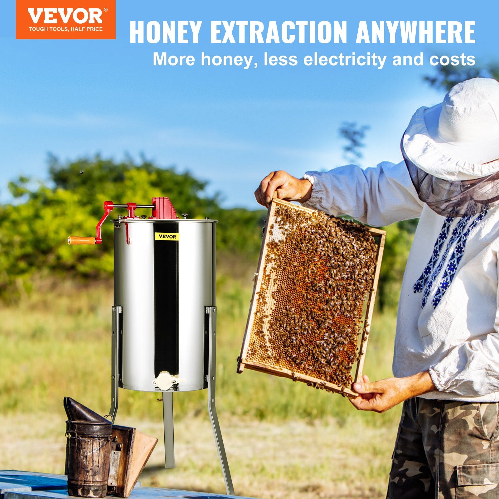 Basketball & Basketball Accessories: VEVOR Manual Honey Extractor, 3 Frames Honey Spinner Extractor, Stainless Steel Beekeeping Extraction, Honeycomb Drum Spinner with Lid, Apiary Centrifuge Equipment with Height Adjustable Stand