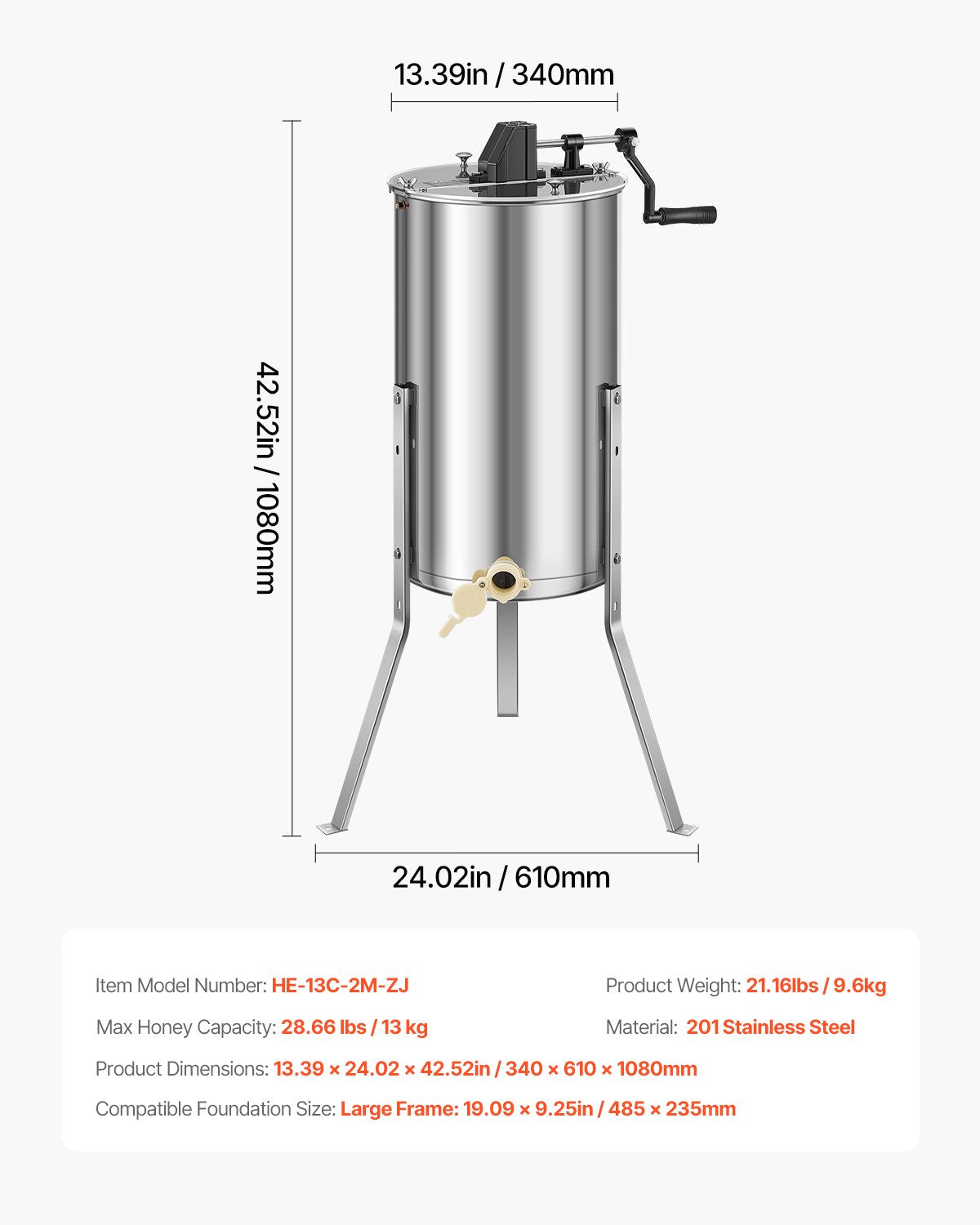 Beekeeping: VEVOR Honey Extractor, 2 Frame Manual Honey Spinner with Transparent Lid, Stainless Steel Honeycomb Drum Spinner with Height Adjustable Stand, Honeycomb Extraction Centrifuge Equipment for Beekeeping