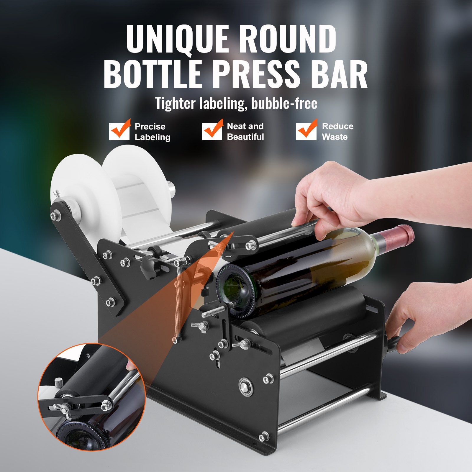 Manual Round Labeling Machine, 15-20pcs/min, Bottle Label Applicator for Round Bottles, Adjustable Manual Round Bottle Labeler Suitable for Round Bottle Diameter 20-120 mm (with Pressing Bar)