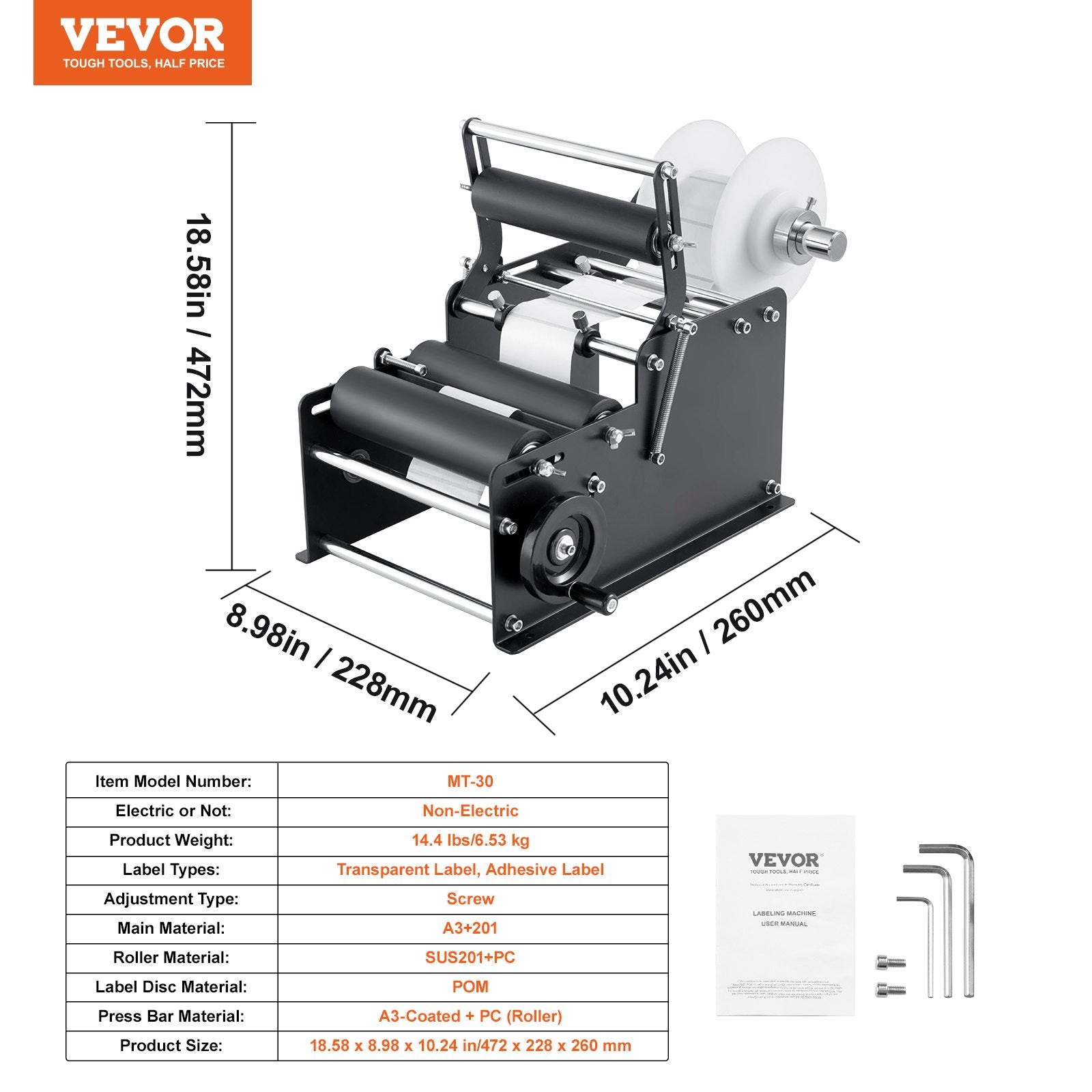 Manual Round Labeling Machine, 15-20pcs/min, Bottle Label Applicator for Round Bottles, Adjustable Manual Round Bottle Labeler Suitable for Round Bottle Diameter 20-120 mm (with Pressing Bar)
