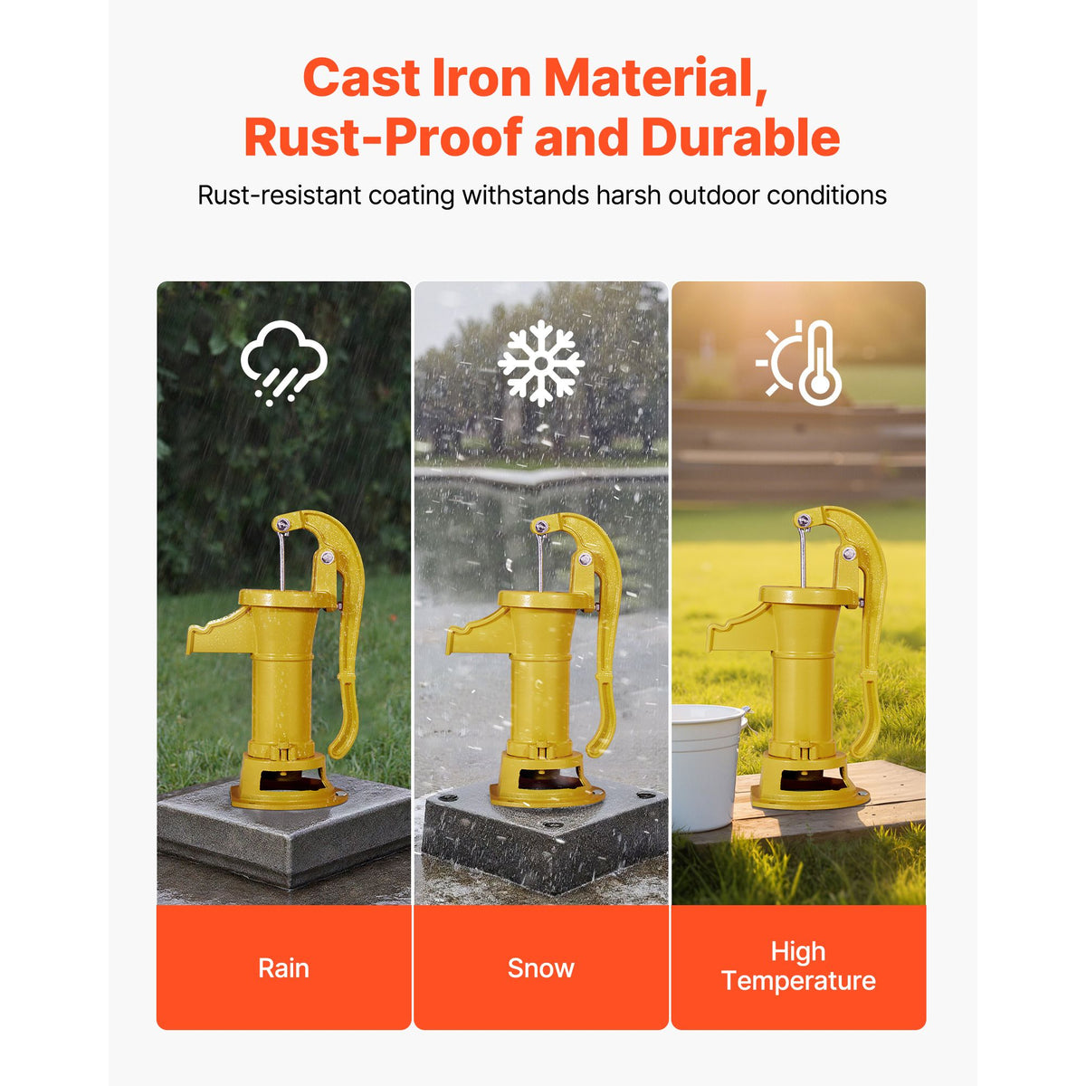 Well Hand Pitcher Pump, 25 ft Maximum Lift, Antique Cast Iron Manual Hand Water Pump, NPT 1-1/4 in Connection, Easy Installation, Old Fashioned for Outdoor Garden, Pond, Backyard, Farm, Yellow
