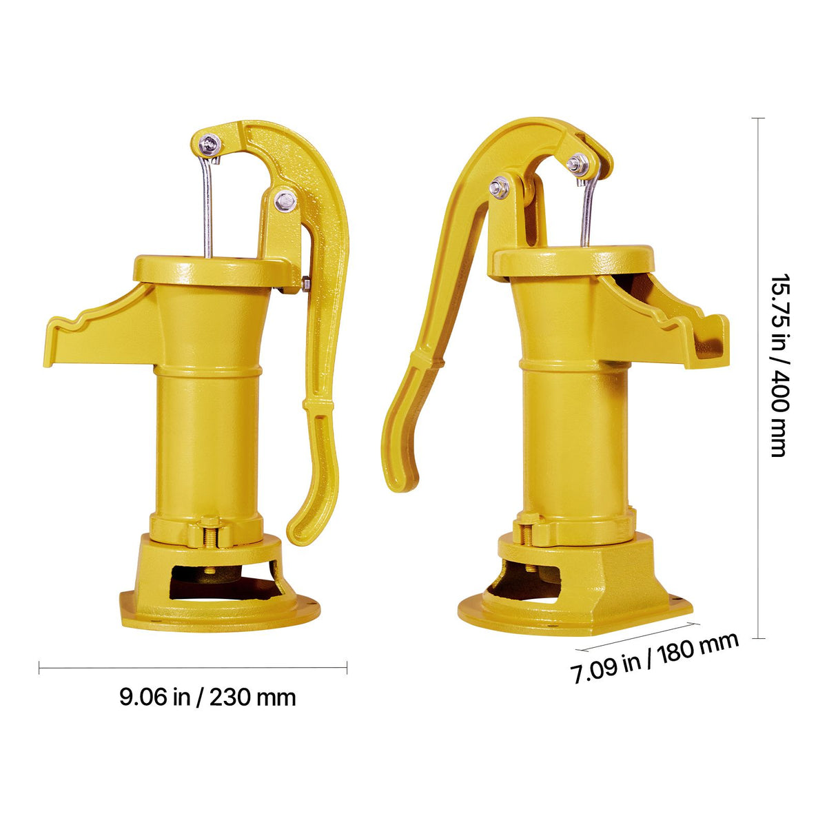 Well Hand Pitcher Pump, 25 ft Maximum Lift, Antique Cast Iron Manual Hand Water Pump, NPT 1-1/4 in Connection, Easy Installation, Old Fashioned for Outdoor Garden, Pond, Backyard, Farm, Yellow