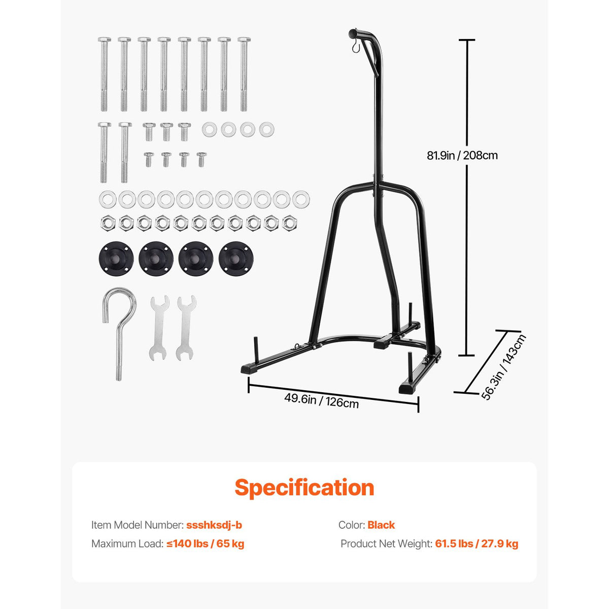 Punching Bag Stand, Steel Heavy Duty Workout Equipment, Boxing Punching Bag Stand, Holds Up to 140 lbs, Freestanding Sandbag Rack with Weighted Base, Training Equipment for Home Gym Fitness