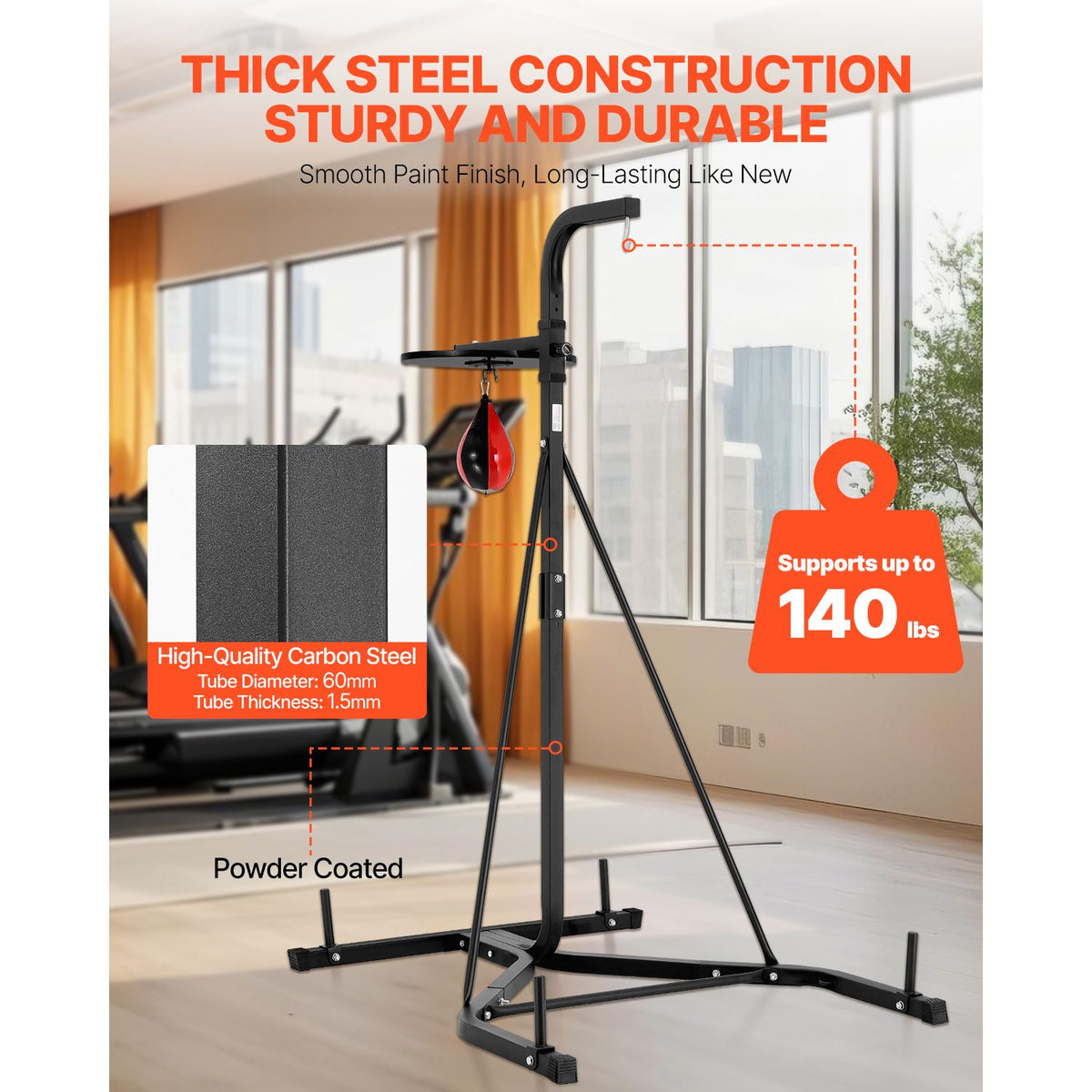 2 in 1 Punching Bag Stand, Steel Heavy Duty Workout Equipment, Adjustable Height Boxing Punching Bag and Speed Bag Stand, Freestanding Sandbag Rack, Holds Up to 140 lbs, for Home Gym Fitness