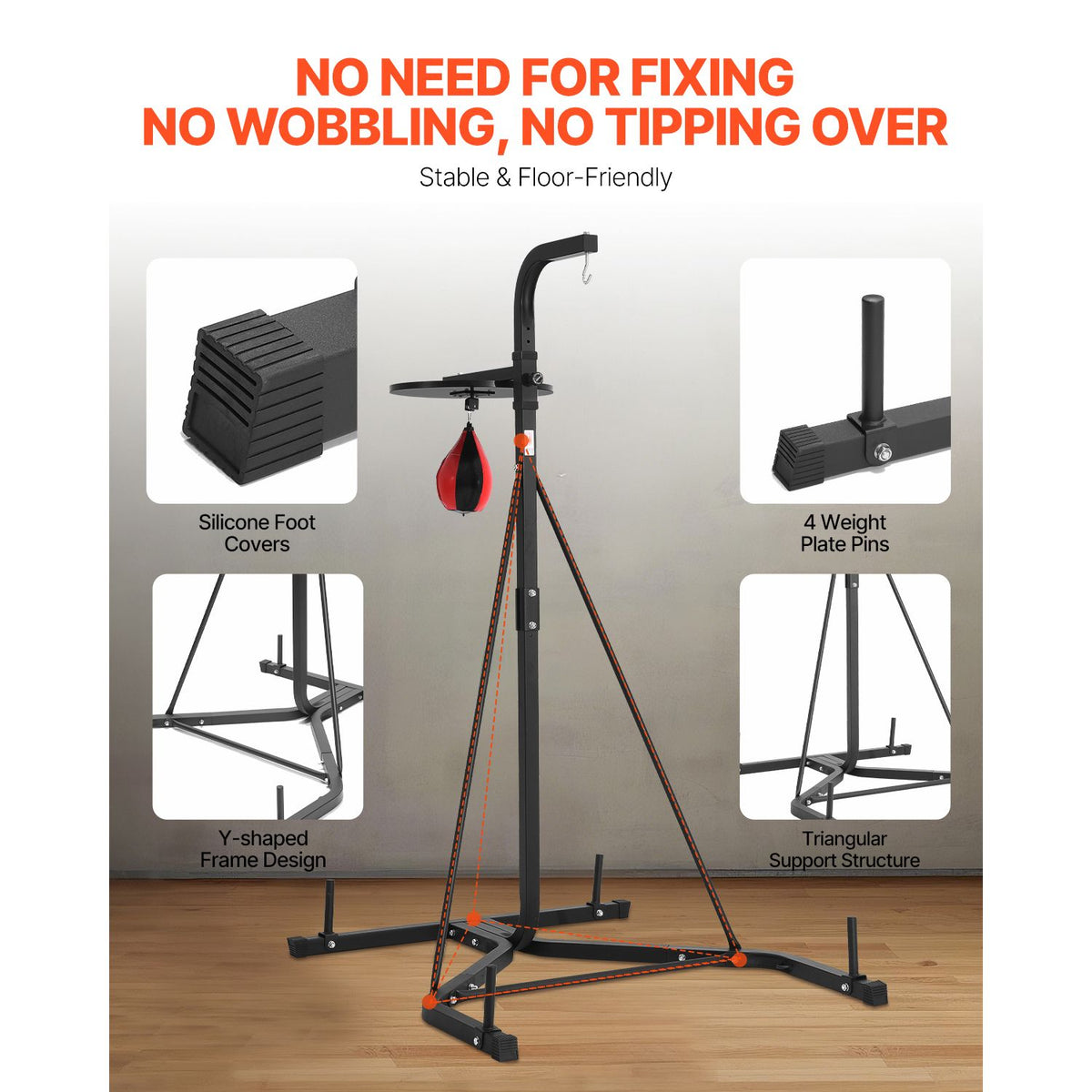 2 in 1 Punching Bag Stand, Steel Heavy Duty Workout Equipment, Adjustable Height Boxing Punching Bag and Speed Bag Stand, Freestanding Sandbag Rack, Holds Up to 140 lbs, for Home Gym Fitness