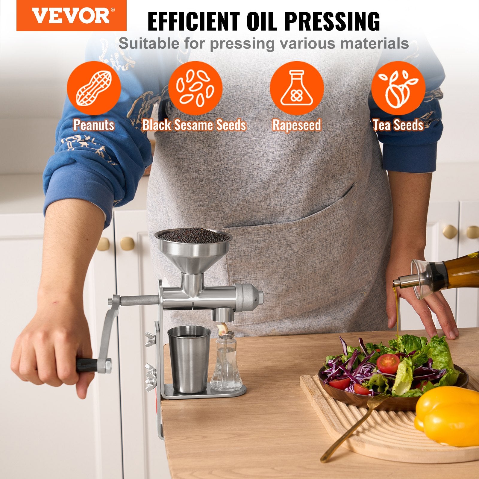 Food Storage: VEVOR Manual Oil Press Machine, Stainless Steel Oil Extractor Machine, Detachable Oil Presser for Effortless Cleaning, Household Oil Expeller for Pressing Peanuts, Sesame Seeds, Rapeseed, Tea Seeds