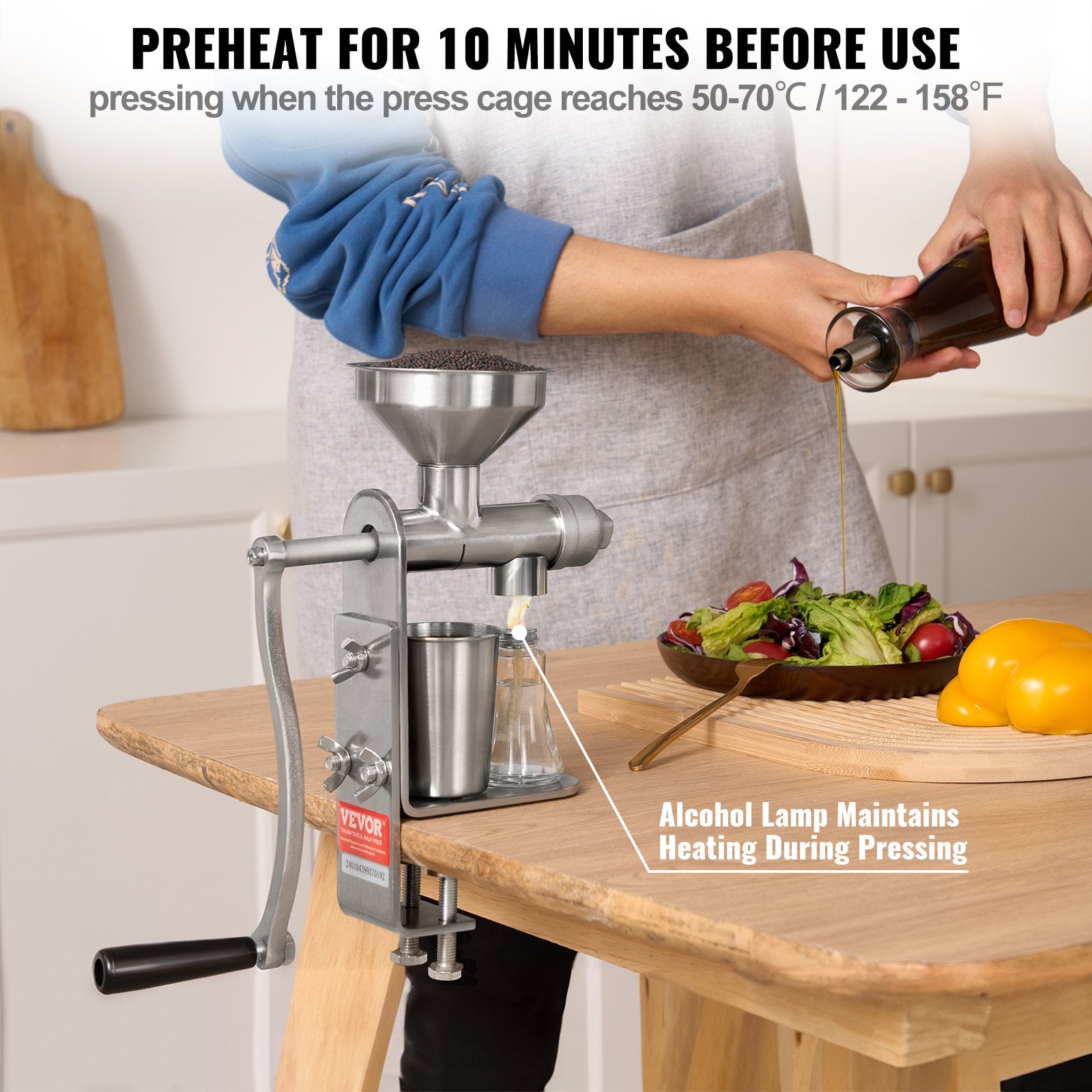 Food Storage: VEVOR Manual Oil Press Machine, Stainless Steel Oil Extractor Machine, Detachable Oil Presser for Effortless Cleaning, Household Oil Expeller for Pressing Peanuts, Sesame Seeds, Rapeseed, Tea Seeds
