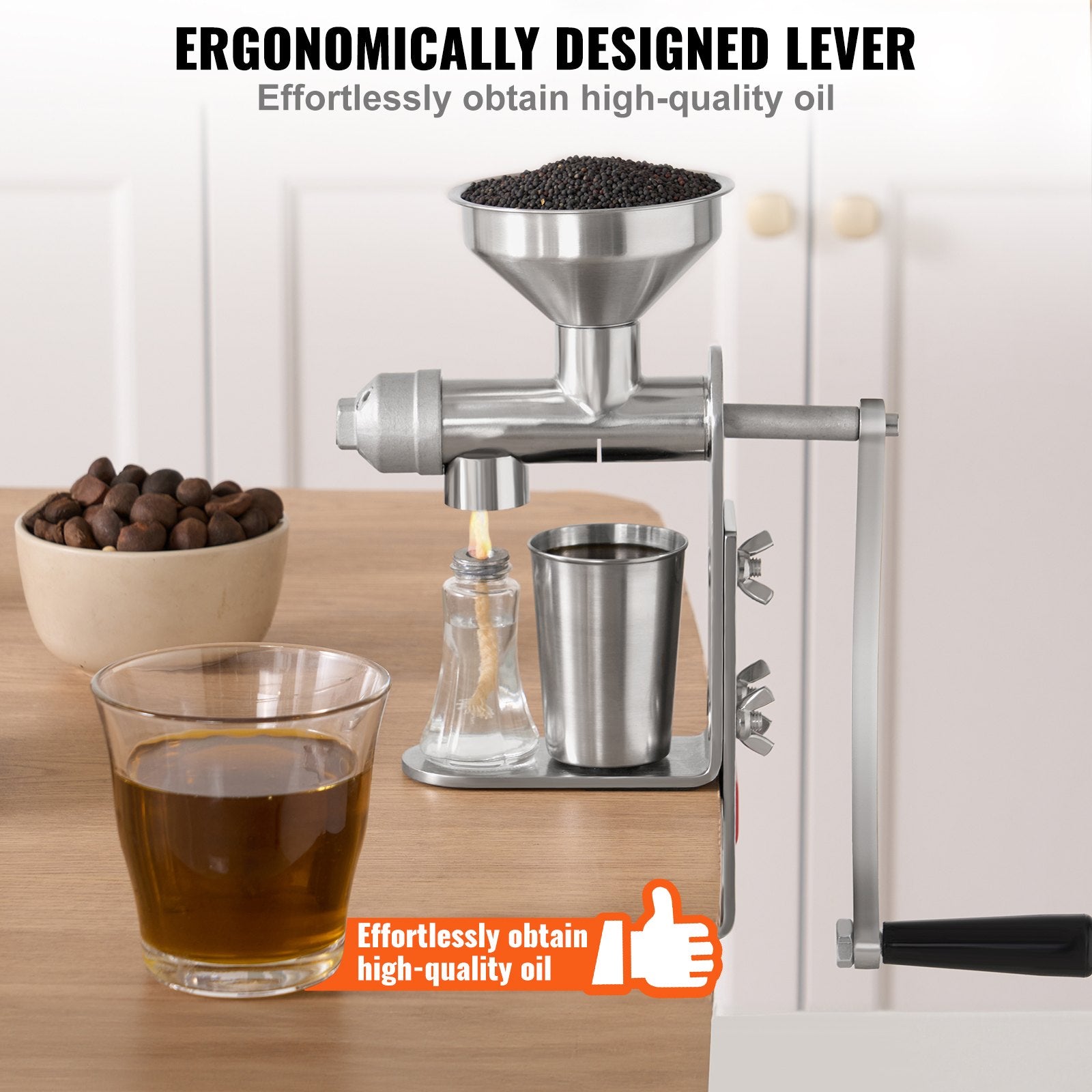 Food Storage: VEVOR Manual Oil Press Machine, Stainless Steel Oil Extractor Machine, Detachable Oil Presser for Effortless Cleaning, Household Oil Expeller for Pressing Peanuts, Sesame Seeds, Rapeseed, Tea Seeds