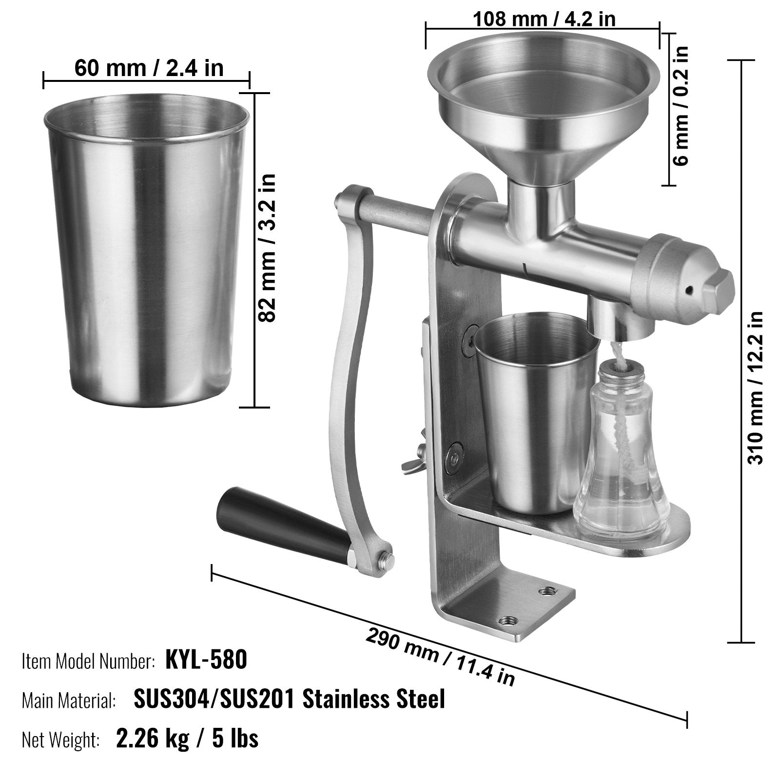 Food Storage: VEVOR Manual Oil Press Machine, Stainless Steel Oil Extractor Machine, Detachable Oil Presser for Effortless Cleaning, Household Oil Expeller for Pressing Peanuts, Sesame Seeds, Rapeseed, Tea Seeds
