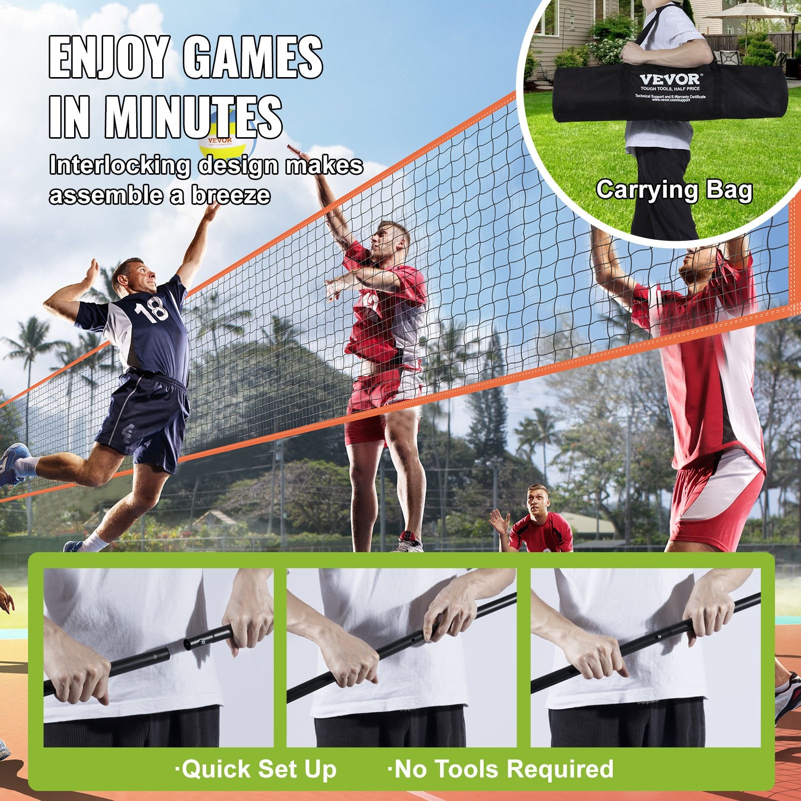 4-Way Volleyball Net, Adjustable Height Badminton Net Set for Backyard Beach Lawn, Outdoor Portable Volleyball Net with Carrying Bag, 4 Square Quick Assemble Game Set For Kids And Adults