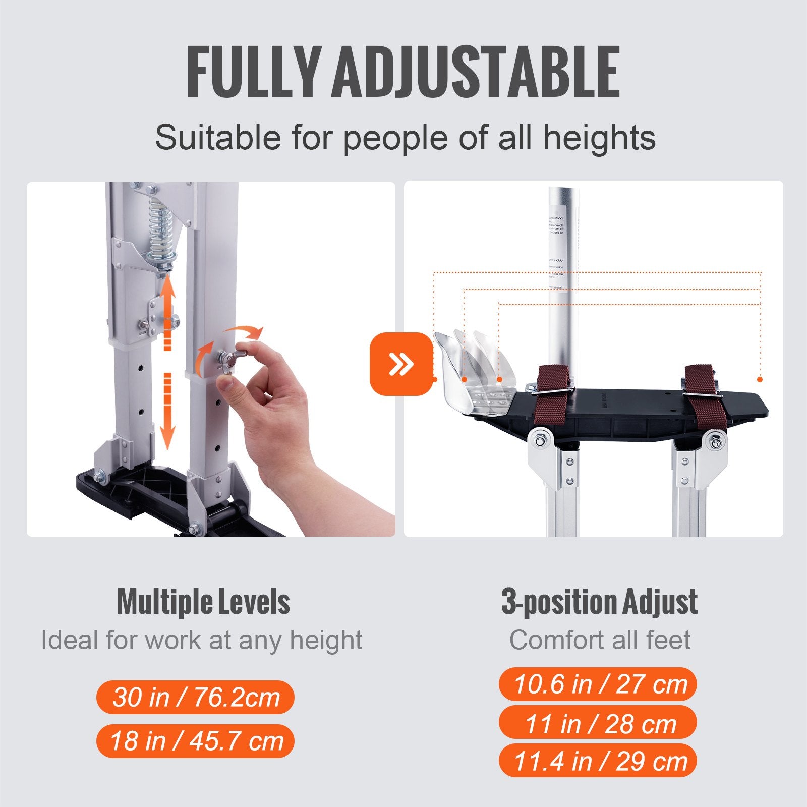 Automotive Repair & Speciality Tools: VEVOR Drywall Stilts Aluminum Tool Stilts 45.7-76.2cm Adjustable Painting Taping
