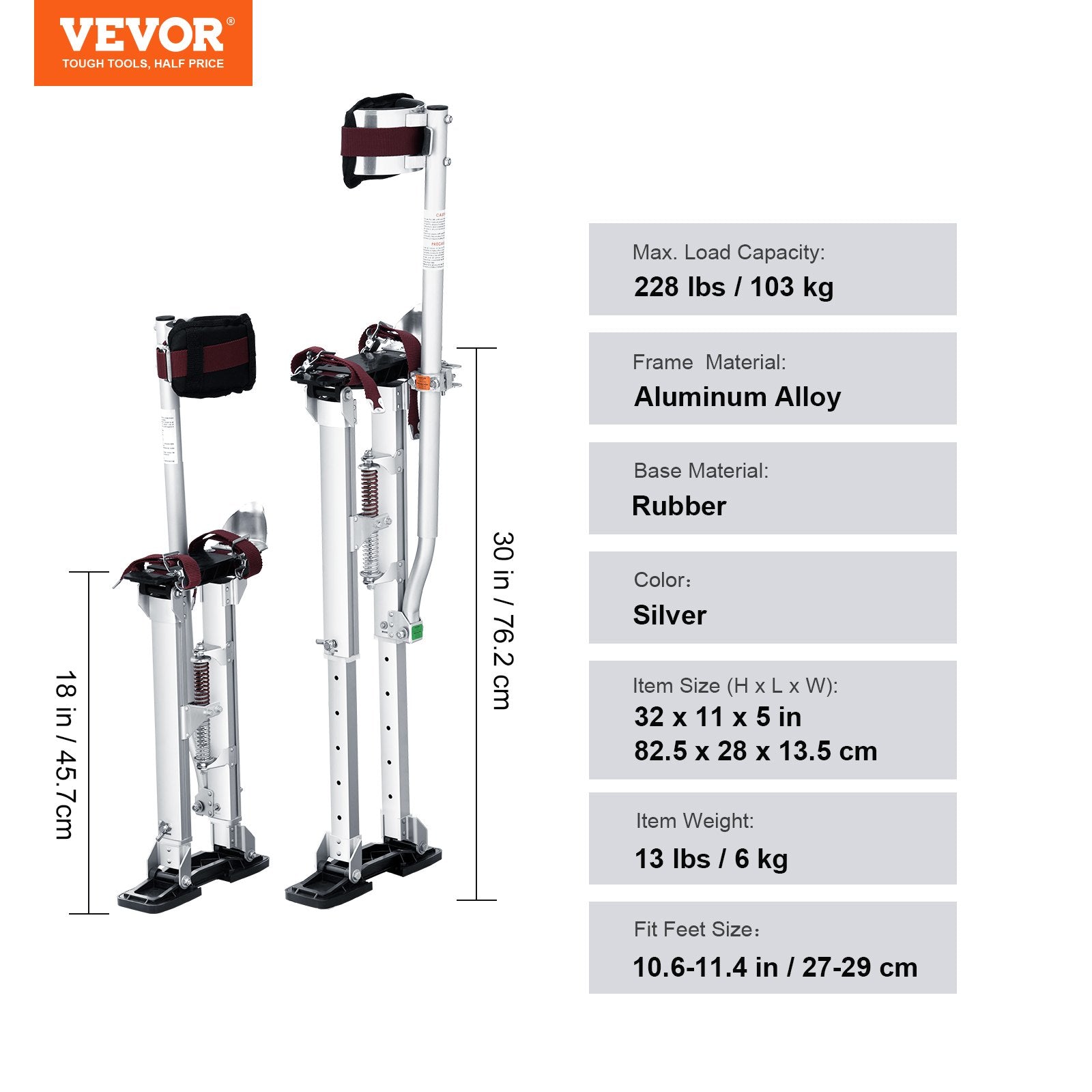 Automotive Repair & Speciality Tools: VEVOR Drywall Stilts Aluminum Tool Stilts 45.7-76.2cm Adjustable Painting Taping