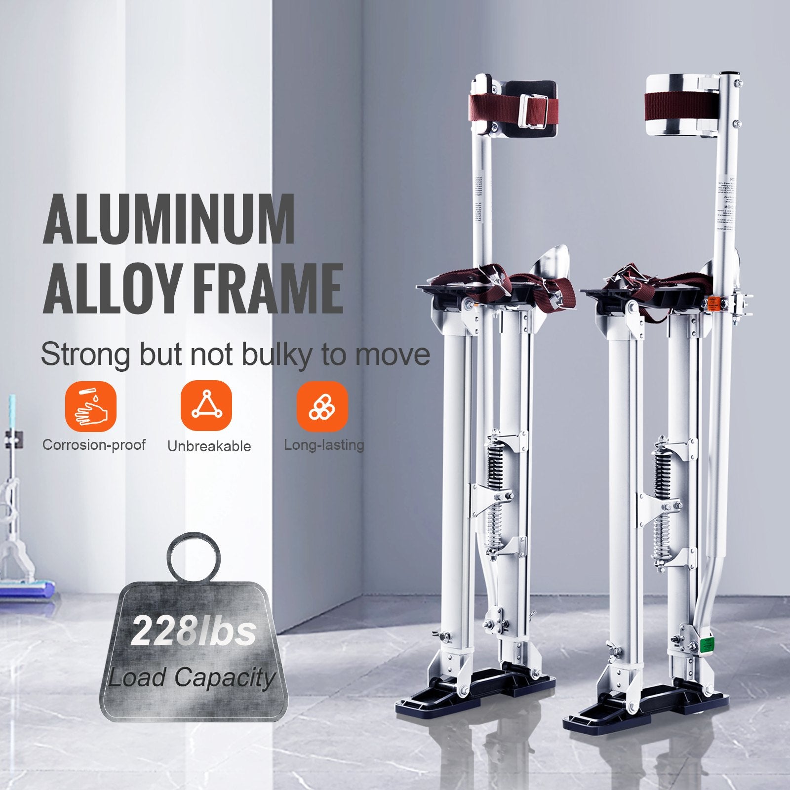 Door Hardware: VEVOR Drywall Stilts, 24''-40'' Adjustable Aluminum Tool Stilts with Protective Knee Pads, Durable and Non-Slip Work Stilts for Sheetrock Painting, Walking, Taping, Silver