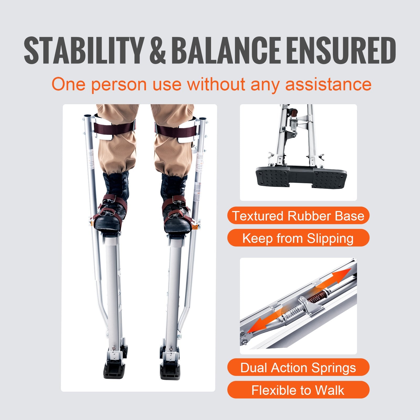 Door Hardware: VEVOR Drywall Stilts, 24''-40'' Adjustable Aluminum Tool Stilts with Protective Knee Pads, Durable and Non-Slip Work Stilts for Sheetrock Painting, Walking, Taping, Silver