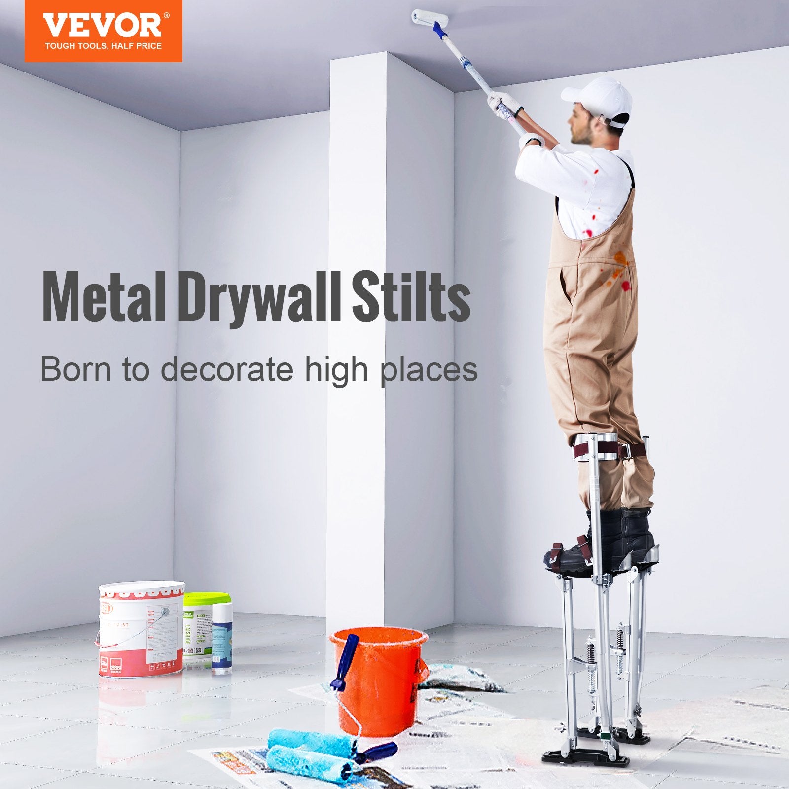 Door Hardware: VEVOR Drywall Stilts, 24''-40'' Adjustable Aluminum Tool Stilts with Protective Knee Pads, Durable and Non-Slip Work Stilts for Sheetrock Painting, Walking, Taping, Silver