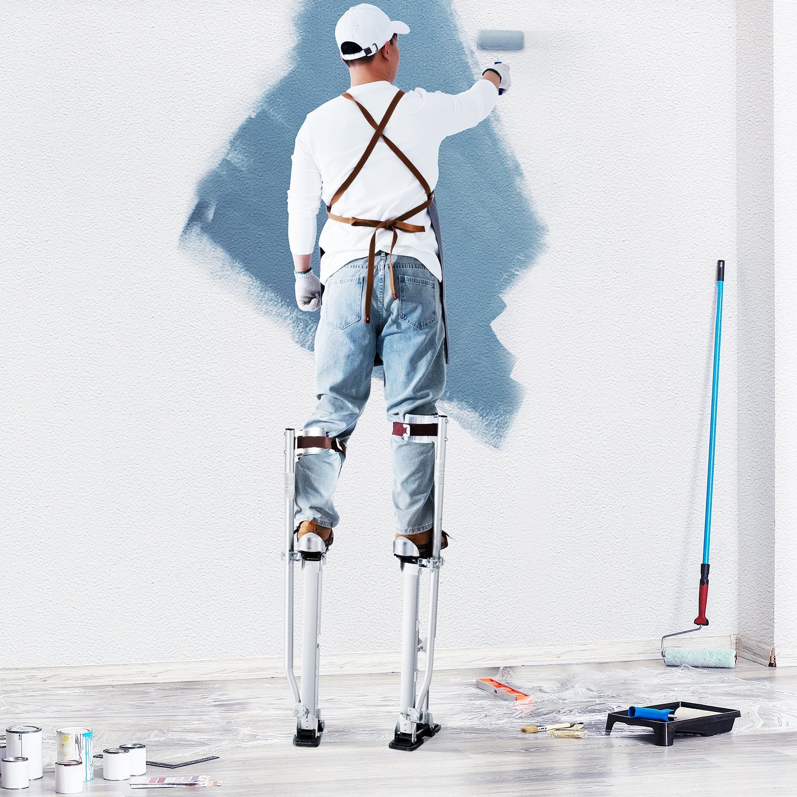 Door Hardware: VEVOR Drywall Stilts, 24''-40'' Adjustable Aluminum Tool Stilts with Protective Knee Pads, Durable and Non-Slip Work Stilts for Sheetrock Painting, Walking, Taping, Silver