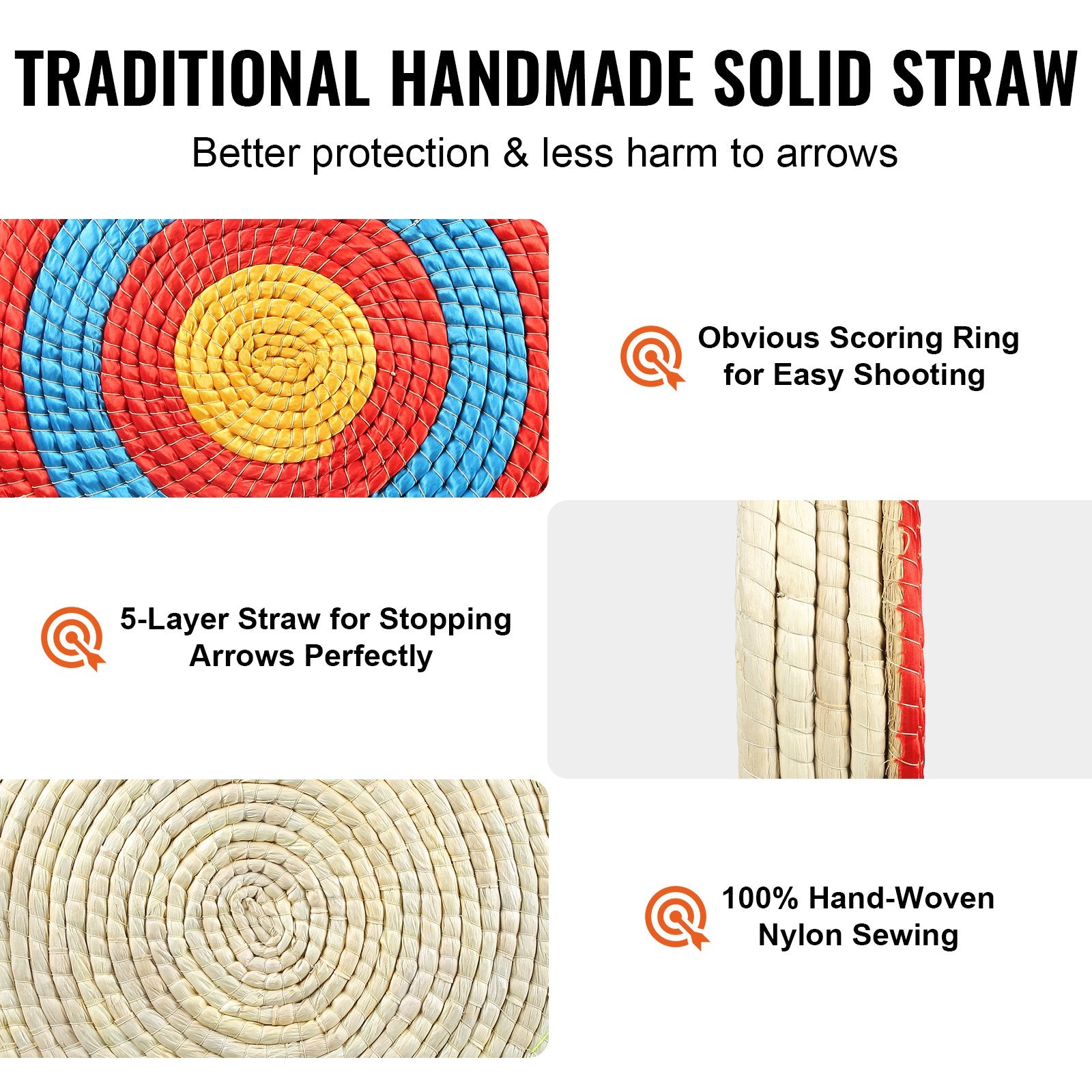 Outdoor Play Equipment: VEVOR Archery Target, 5 Layers 20" Arrow Target, Traditional Solid Straw Round Archery Target Shooting Bow, Hand-Made Arrows Target, Coloured Rope Target for Backyard Outdoor Hunting Shooting Practice