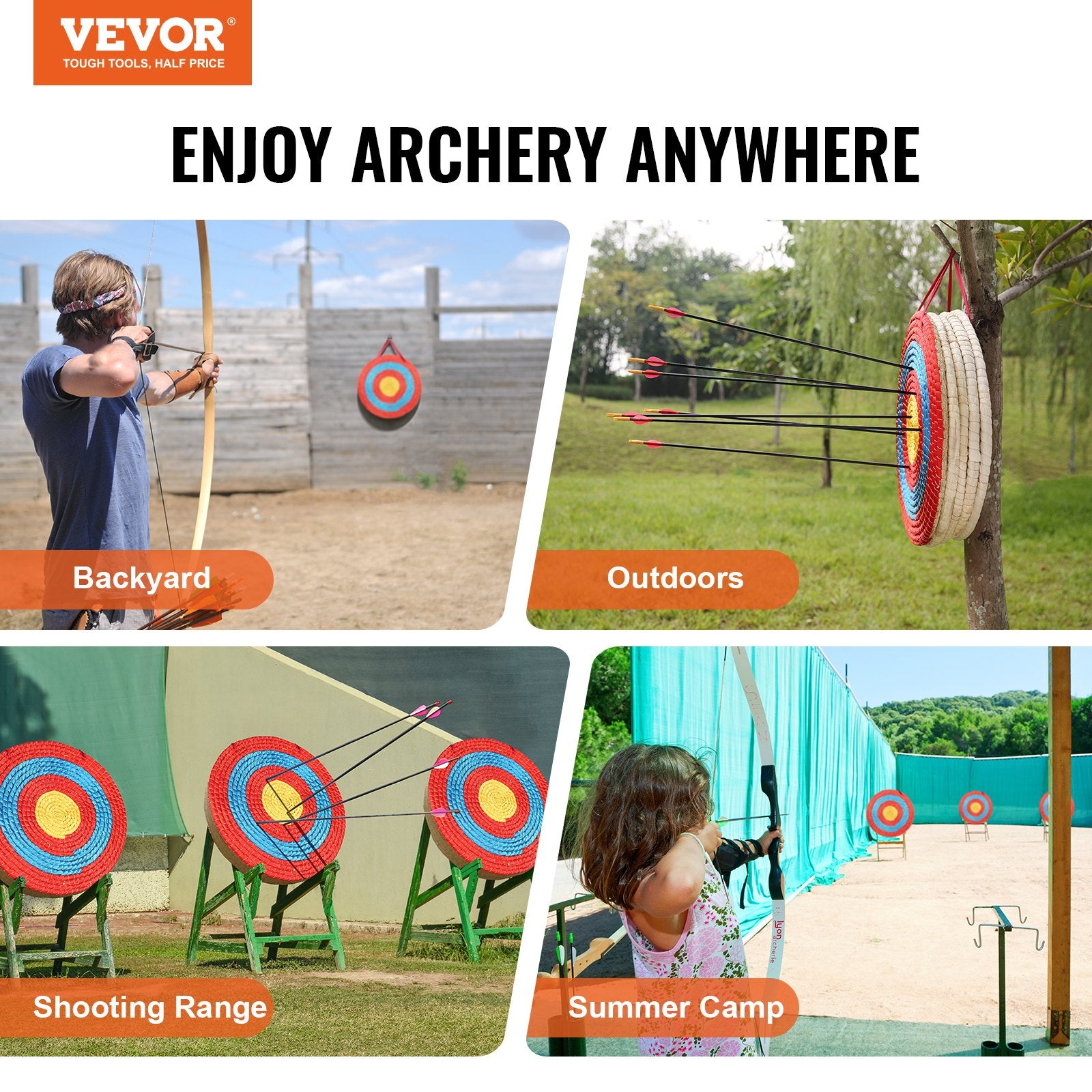 Outdoor Play Equipment: VEVOR Archery Target, 5 Layers 20" Arrow Target, Traditional Solid Straw Round Archery Target Shooting Bow, Hand-Made Arrows Target, Coloured Rope Target for Backyard Outdoor Hunting Shooting Practice