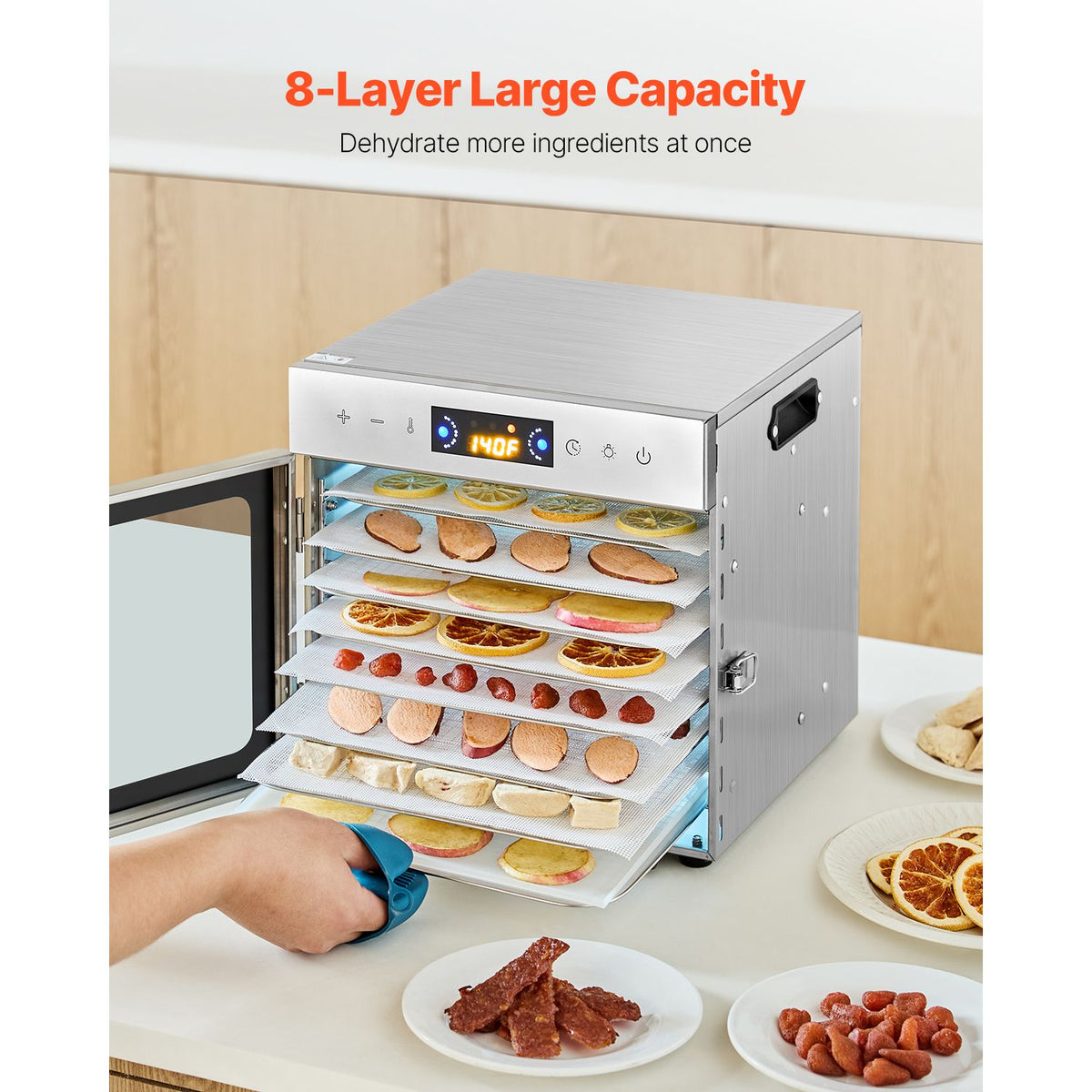 Food Dehydrator Machine, 8 Stainless Steel Trays, 400W Electric Food Dryer with Adjustable Temperature & 24-Hour Timer, Freeze Dryer for Jerky, Meat, Fruit, Vegetables, Herbs, Dog Treats