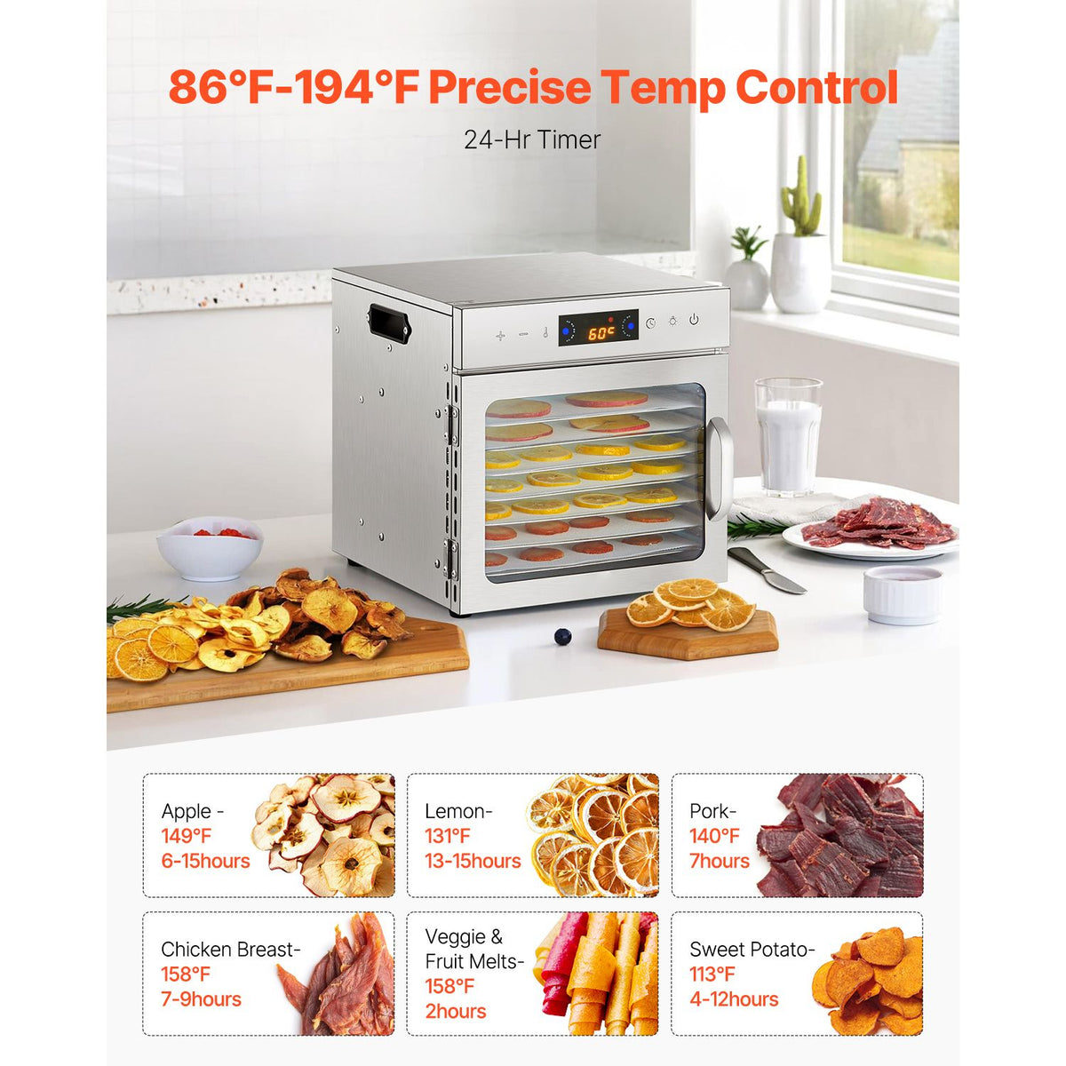 Food Dehydrator Machine, 8 Stainless Steel Trays, 400W Electric Food Dryer with Adjustable Temperature & 24-Hour Timer, Freeze Dryer for Jerky, Meat, Fruit, Vegetables, Herbs, Dog Treats