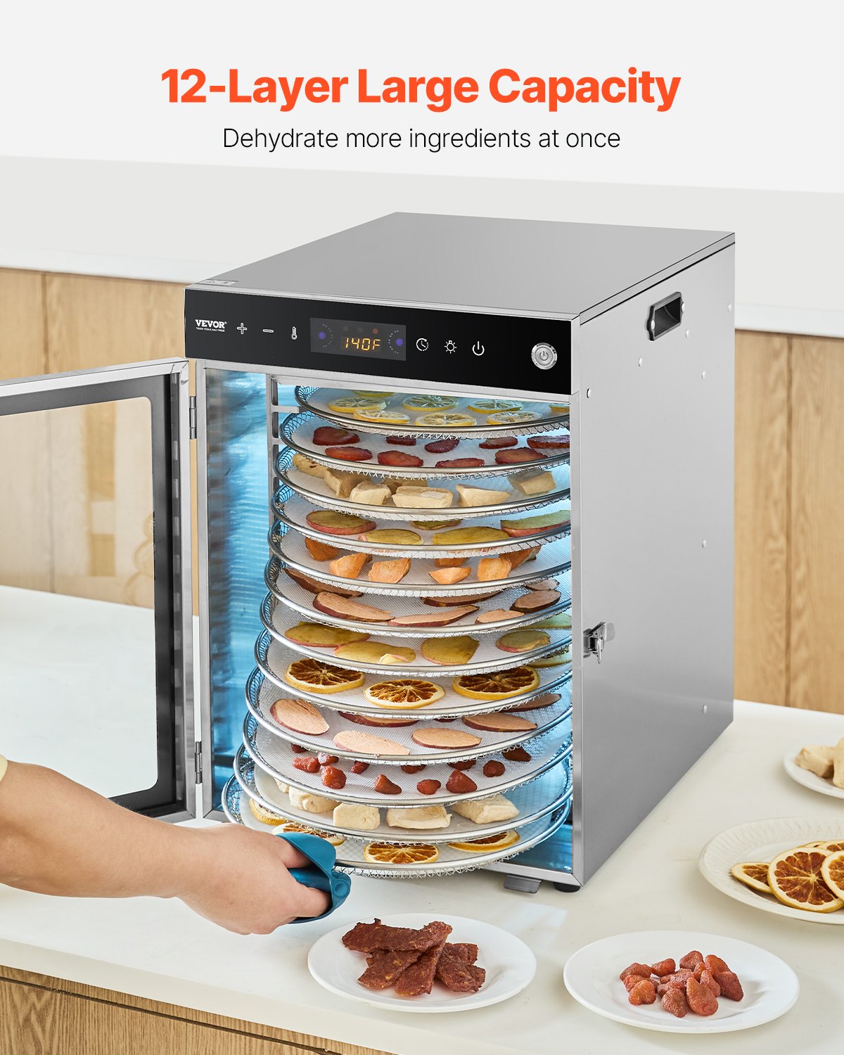 Food Dehydrators: VEVOR 12 Trays Rotary Food Dehydrator Machine Stainless Steel 800W Fruit Drying