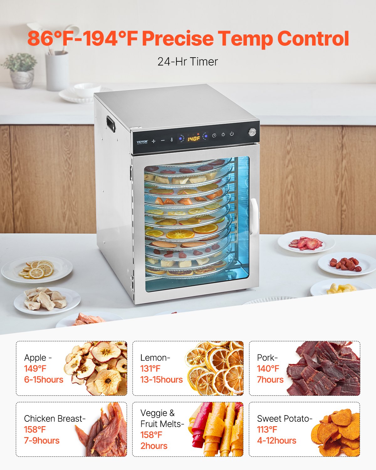 Food Dehydrators: VEVOR 12 Trays Rotary Food Dehydrator Machine Stainless Steel 800W Fruit Drying