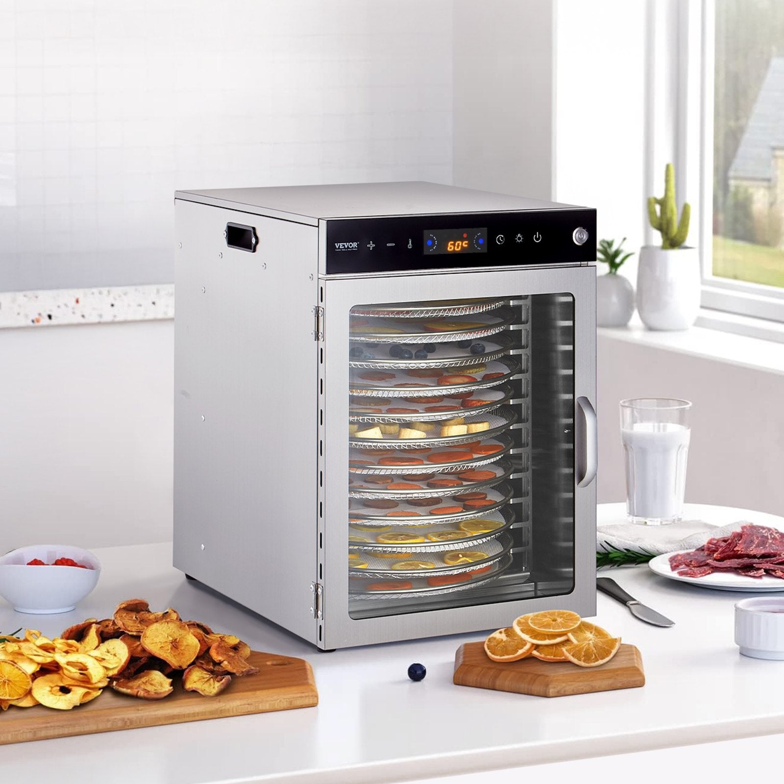Food Dehydrators: VEVOR 12 Trays Rotary Food Dehydrator Machine Stainless Steel 800W Fruit Drying