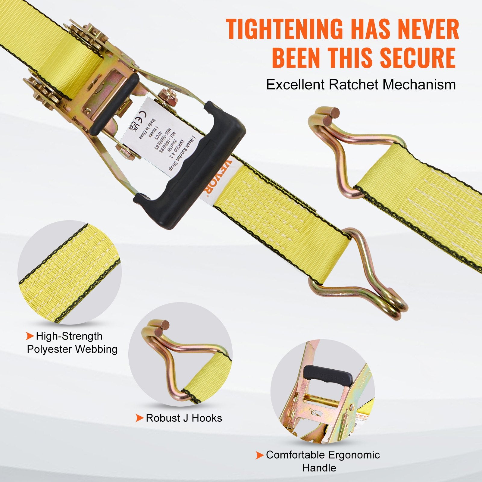 Test Kits: VEVOR 4 Pack Ratchet Tie Down Straps 5000 lbs 2