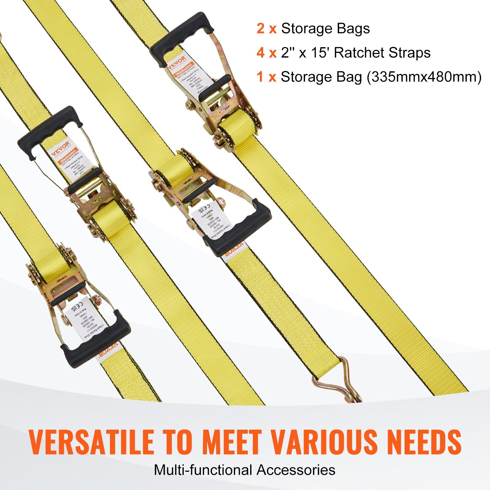 Test Kits: VEVOR 4 Pack Ratchet Tie Down Straps 5000 lbs 2