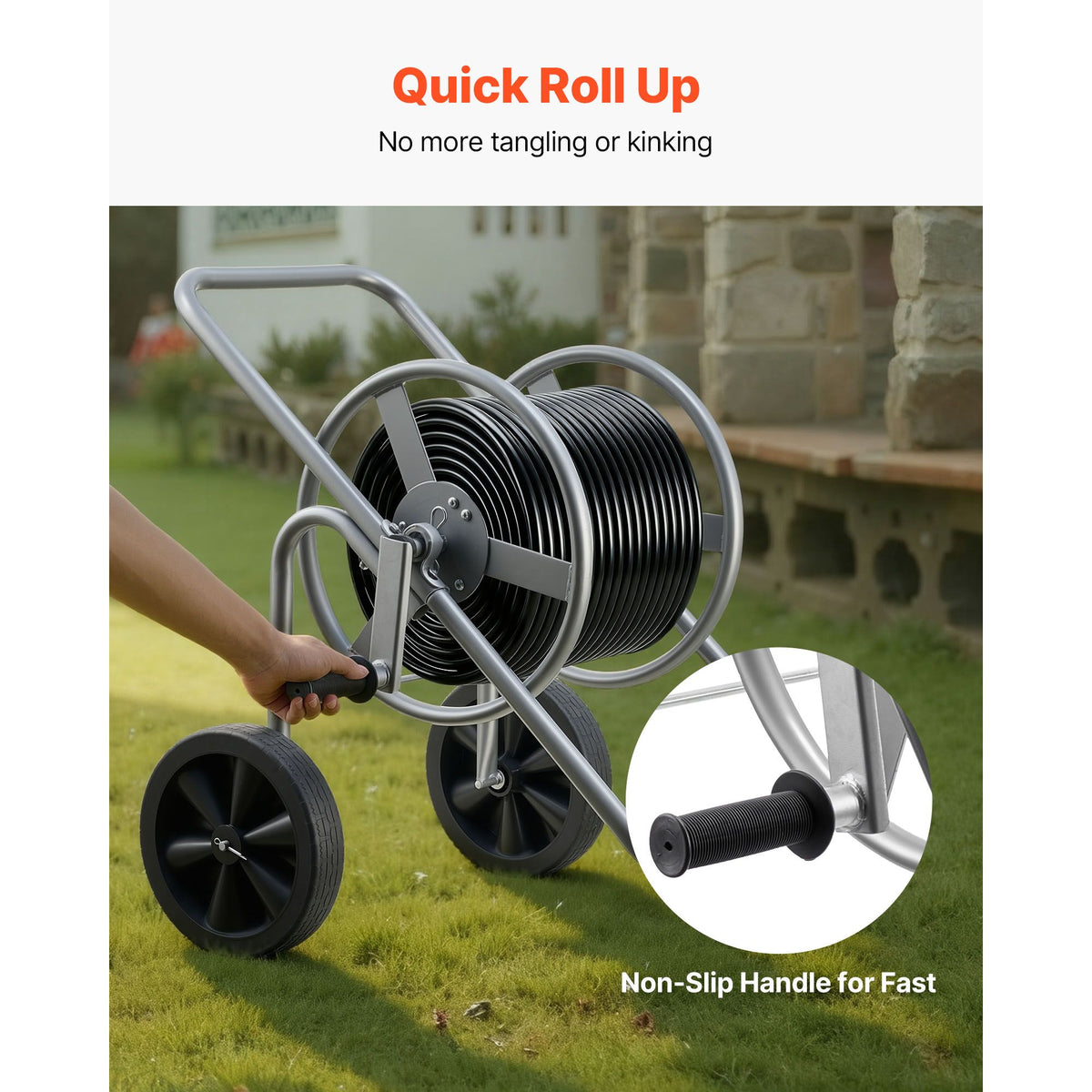 Water Hose Reel Cart, 6096/9144 cm High-Pressure Garden Hose Cart, Hoses Reel Carts with Two Wheels, Handle & Heavy-Duty Mesh Storage Basket, Portable Hoses Reels for Garden, Car, Pet Washing