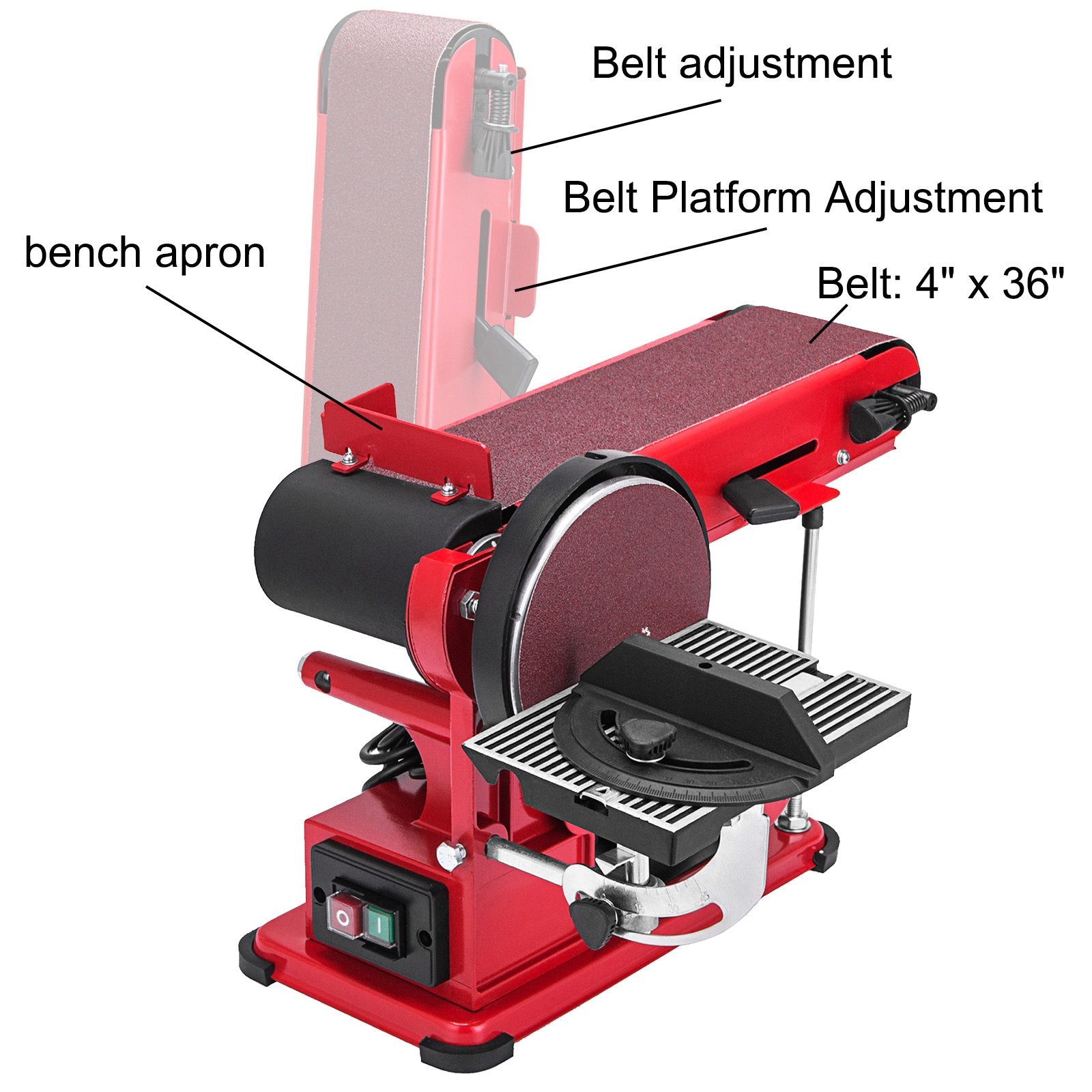 Sanding Accessories: VEVOR Belt Sander 4" x 36", Disc Combo Sander 6",Electric Adjustable Bench Belt Sander 375W,Grinder Bench Sanding Machine With 4 Rubber Foot Pad