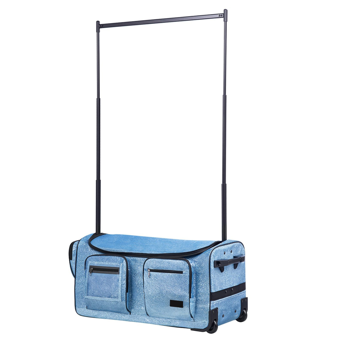 Dance Bag with Garment Rack, 736.6 mm Rolling Dance Duffel, with Wheels, USB Port, Height Adjustable Clothes Rack, Privacy Protection Curtain, Ideal for Travel and Competitions, Sparkling Blue