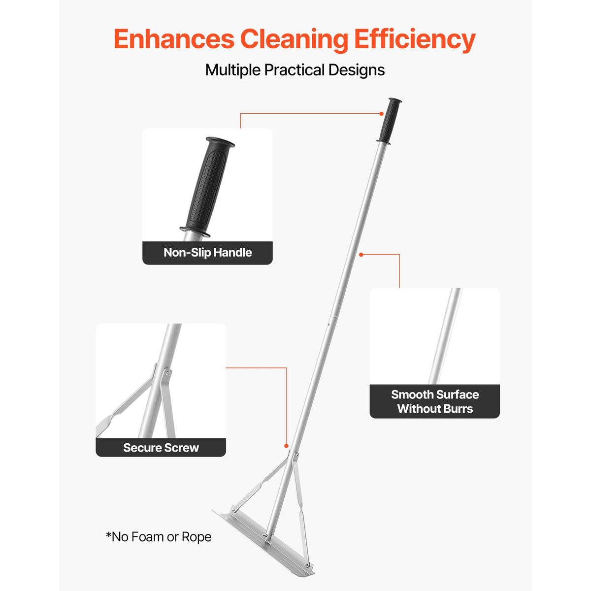 Landscape Rake, 1510 mm Handle 508 mm Wide Head, Large Heavy Duty Aluminum Landscaping Level, Asphalt Rake Tool for Asphalt & Land Leveling, Concrete Paving, Sand Flattening, No Teeth