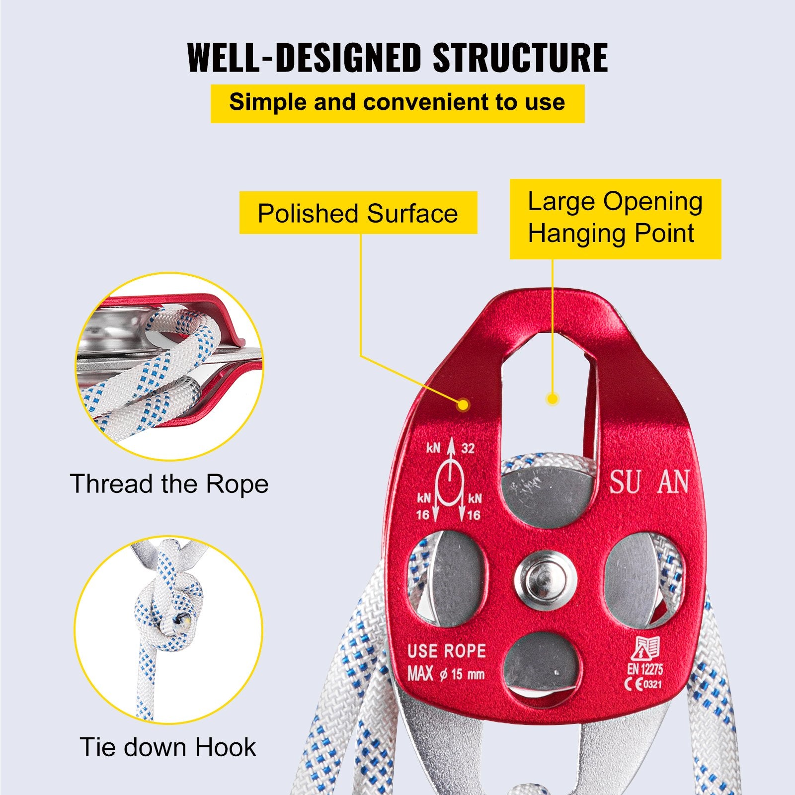 Chainsaws: VEVOR Twin Sheave Block and Tackle 1.09-1.27cm 3048-6096cm Twin Sheave Block with Braid Rope 30-35KN 2994-3495KGS Double Pulley Rigging (1/2" x 200')