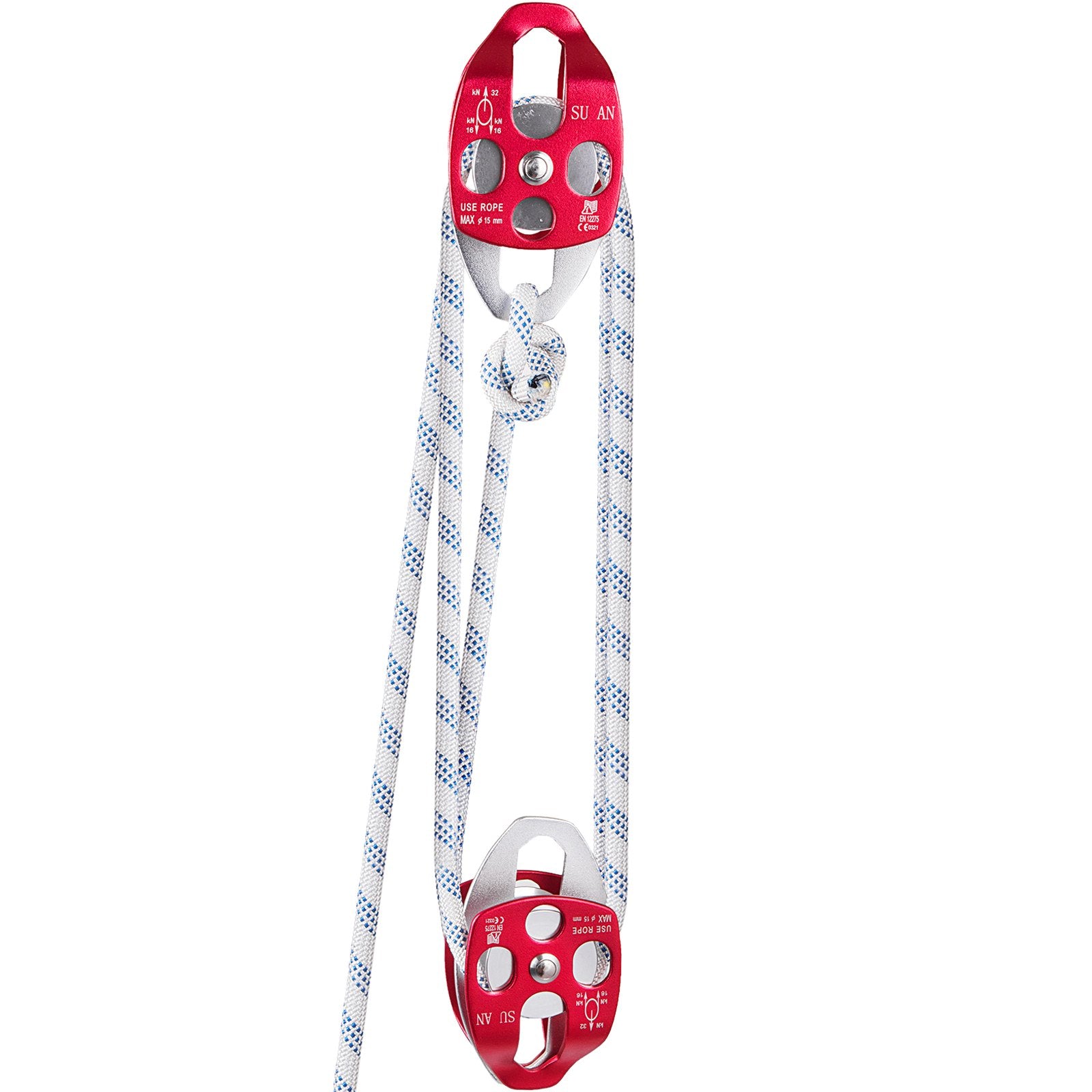 Chainsaws: VEVOR Twin Sheave Block and Tackle 1.09-1.27cm 3048-6096cm Twin Sheave Block with Braid Rope 30-35KN 2994-3495KGS Double Pulley Rigging (1/2" x 200')